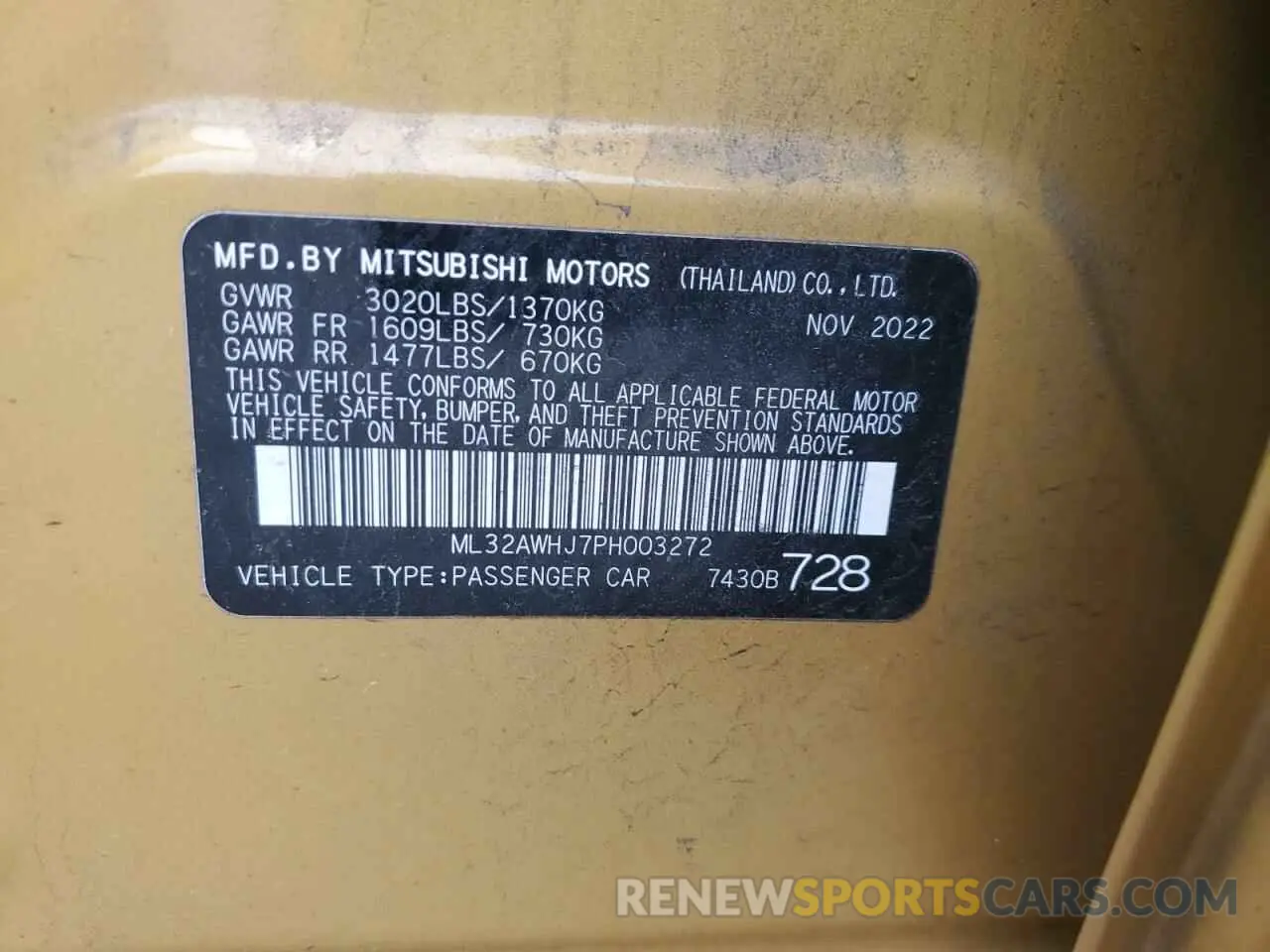 12 fotografías del automóvil dañado ML32AWHJ7PH003272 MITSUBISHI MIRAGE 2023