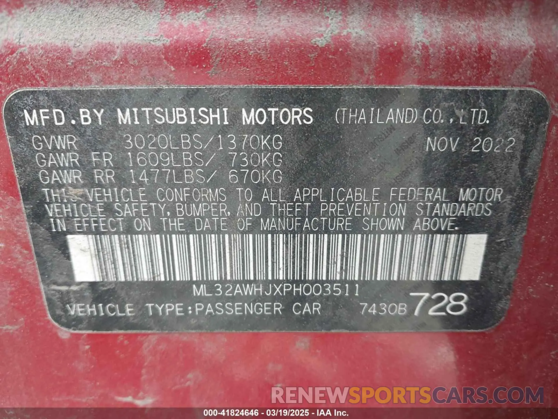 9 fotografías del automóvil dañado ML32AWHJXPH003511 MITSUBISHI MIRAGE 2023