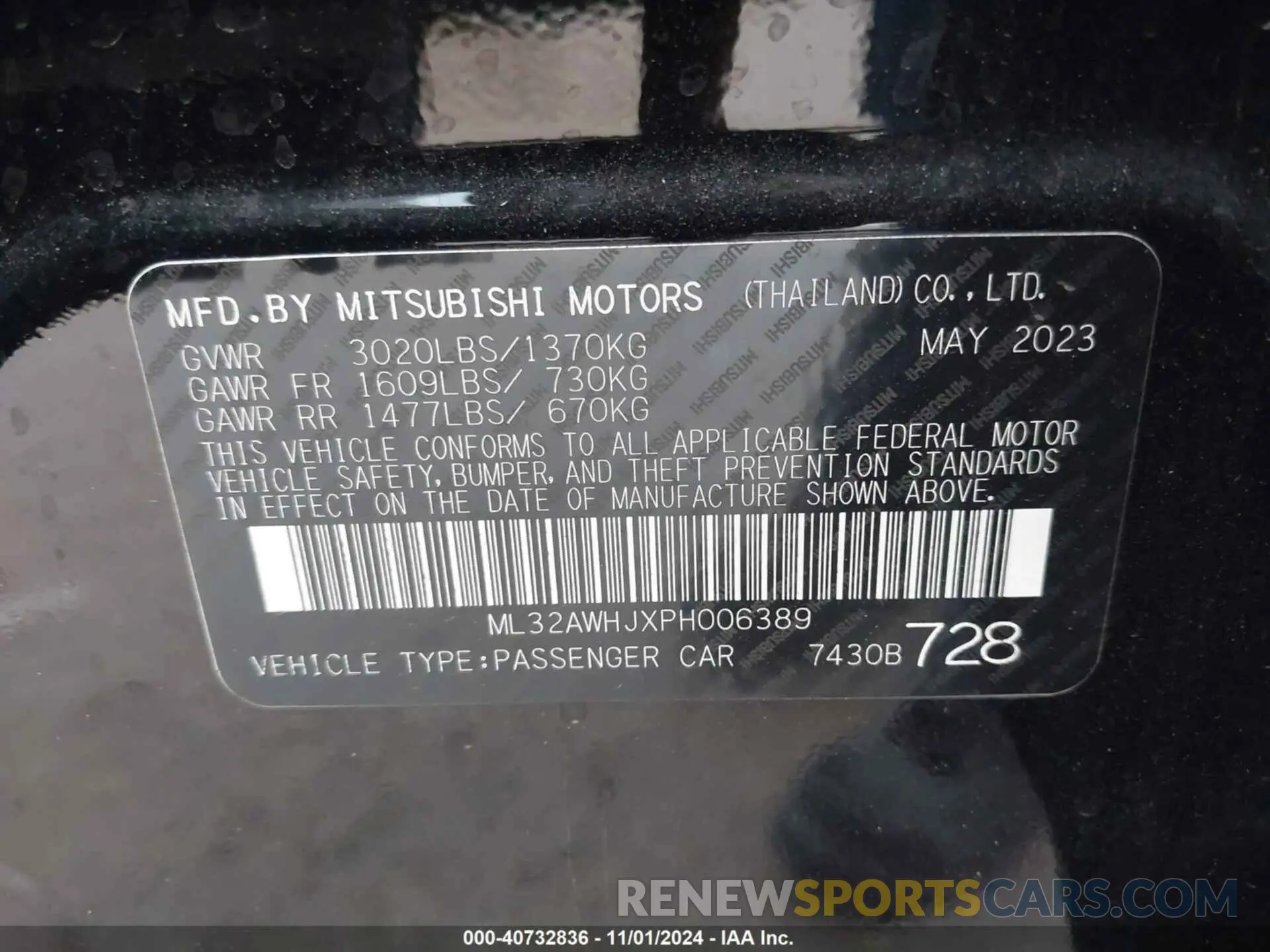 9 fotografías del automóvil dañado ML32AWHJXPH006389 MITSUBISHI MIRAGE 2023