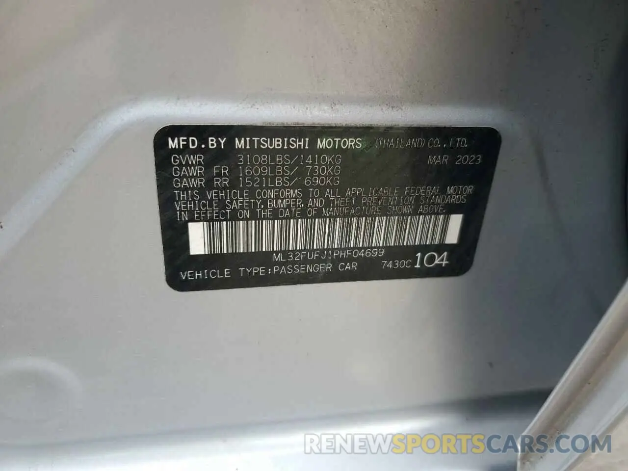 12 fotografías del automóvil dañado ML32FUFJ1PHF04699 MITSUBISHI MIRAGE 2023