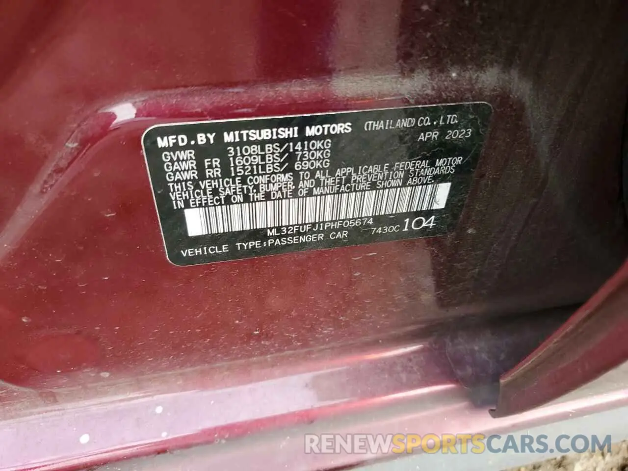 13 fotografías del automóvil dañado ML32FUFJ1PHF05674 MITSUBISHI MIRAGE 2023