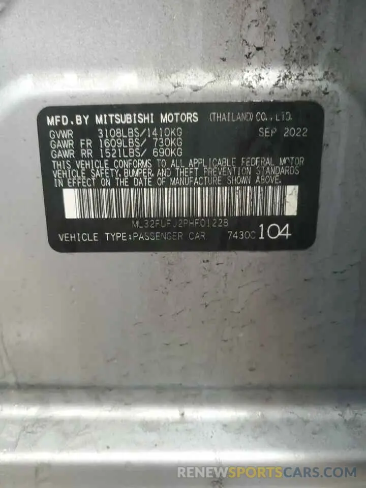 13 fotografías del automóvil dañado ML32FUFJ2PHF01228 MITSUBISHI MIRAGE 2023