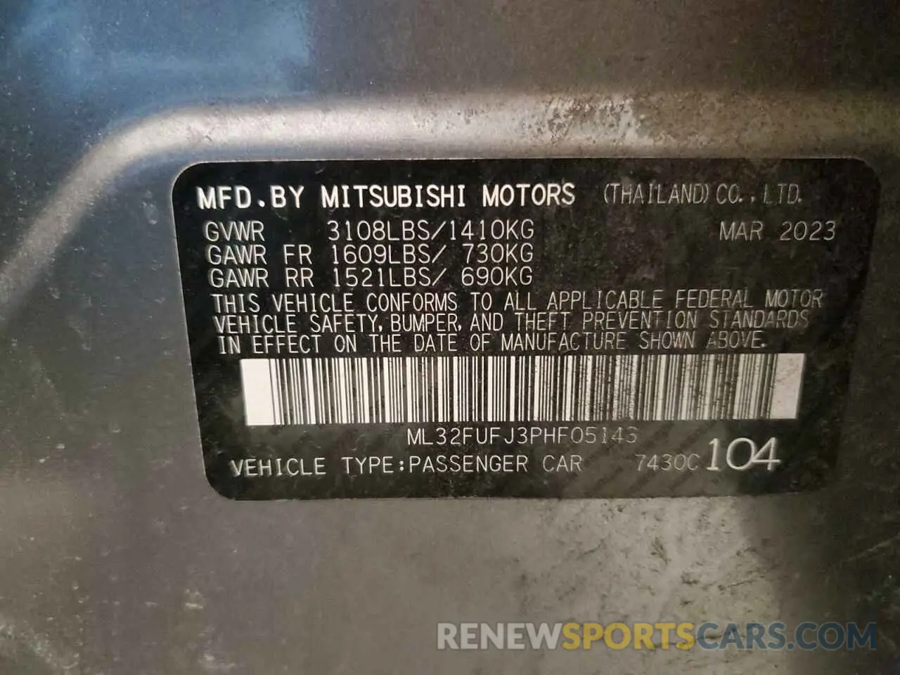12 fotografías del automóvil dañado ML32FUFJ3PHF05143 MITSUBISHI MIRAGE 2023