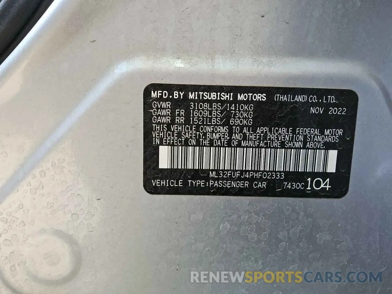 12 fotografías del automóvil dañado ML32FUFJ4PHF02333 MITSUBISHI MIRAGE 2023