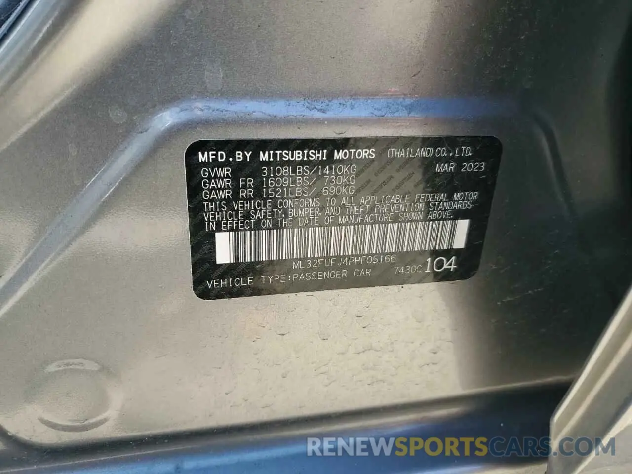 14 fotografías del automóvil dañado ML32FUFJ4PHF05166 MITSUBISHI MIRAGE 2023