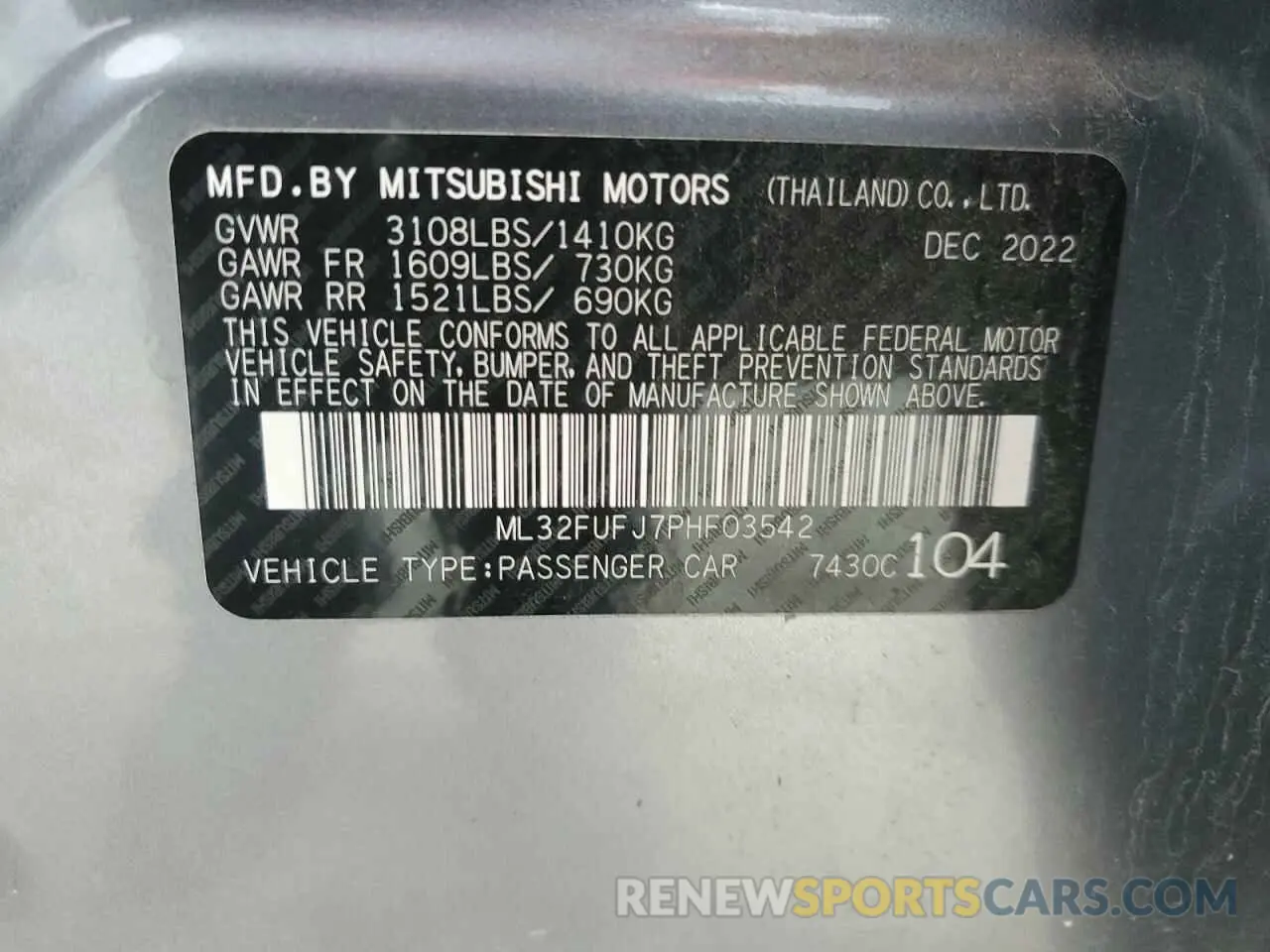 14 fotografías del automóvil dañado ML32FUFJ7PHF03542 MITSUBISHI MIRAGE 2023