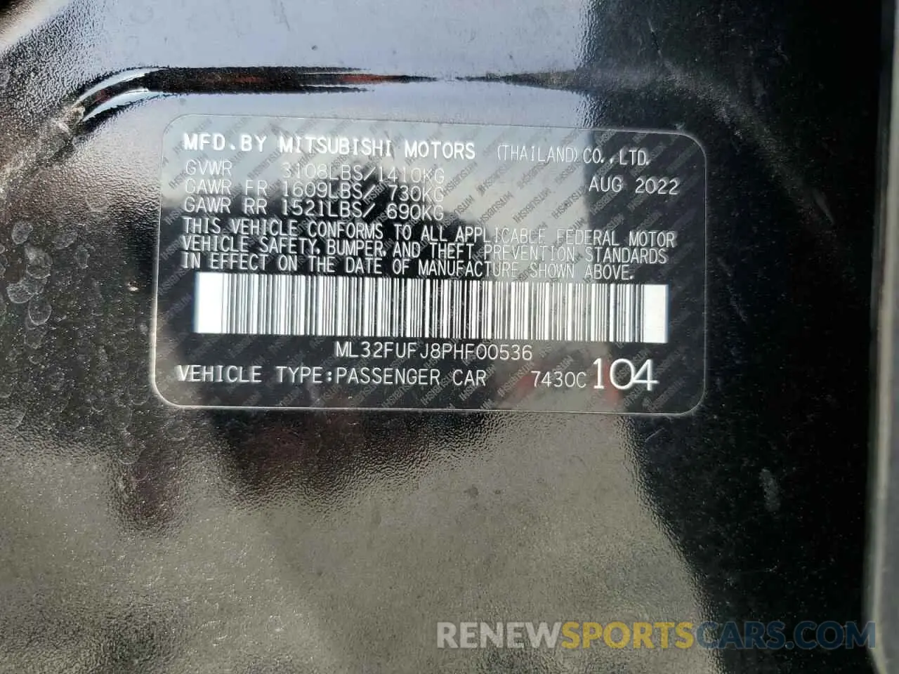 14 fotografías del automóvil dañado ML32FUFJ8PHF00536 MITSUBISHI MIRAGE 2023