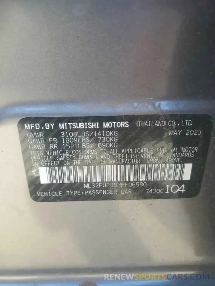 12 fotografías del automóvil dañado ML32FUFJ8PHF06580 MITSUBISHI MIRAGE 2023