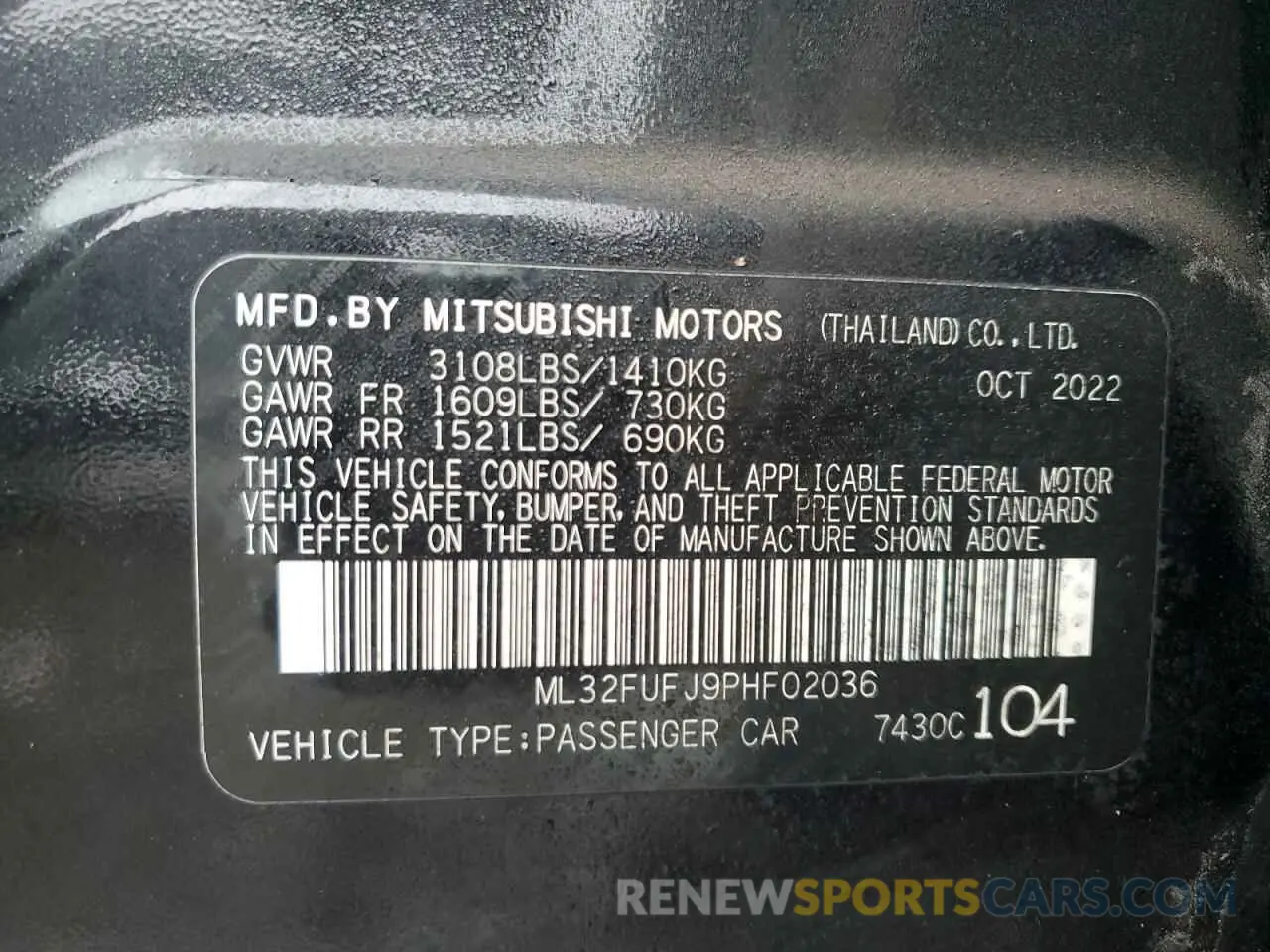 14 fotografías del automóvil dañado ML32FUFJ9PHF02036 MITSUBISHI MIRAGE 2023