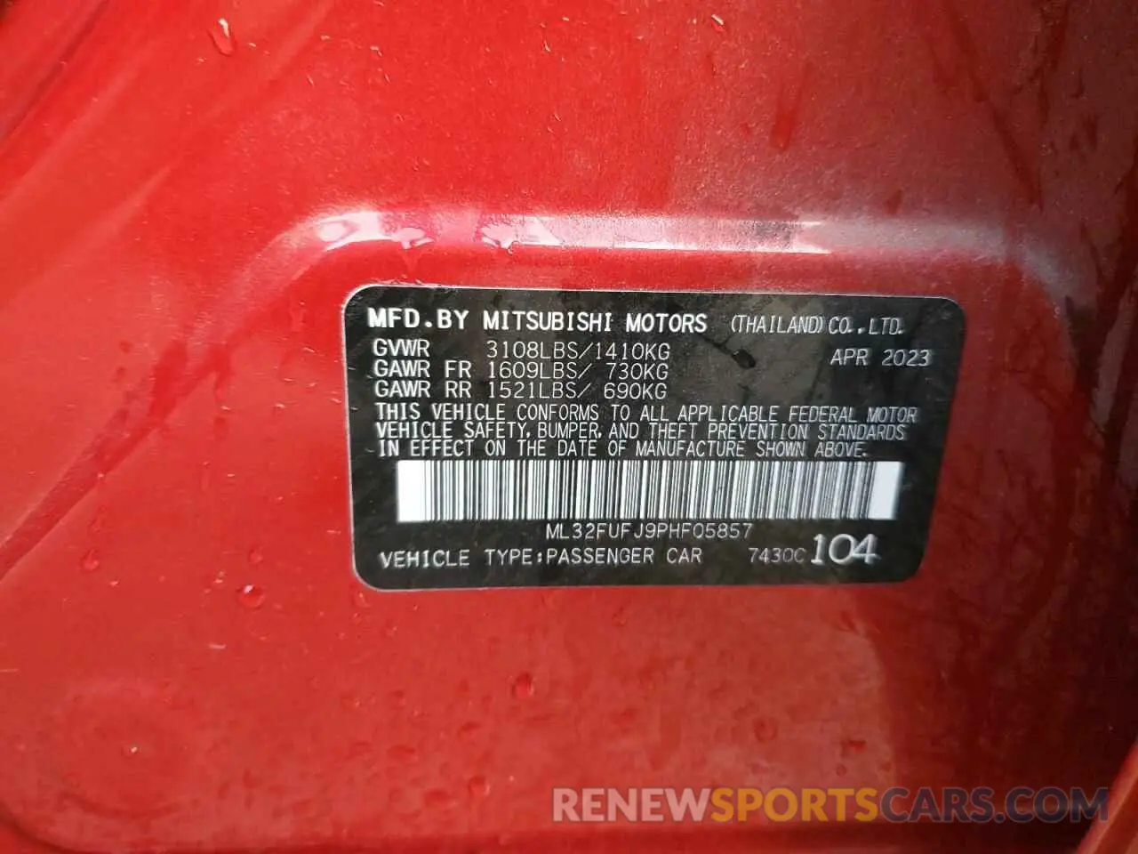 12 fotografías del automóvil dañado ML32FUFJ9PHF05857 MITSUBISHI MIRAGE 2023