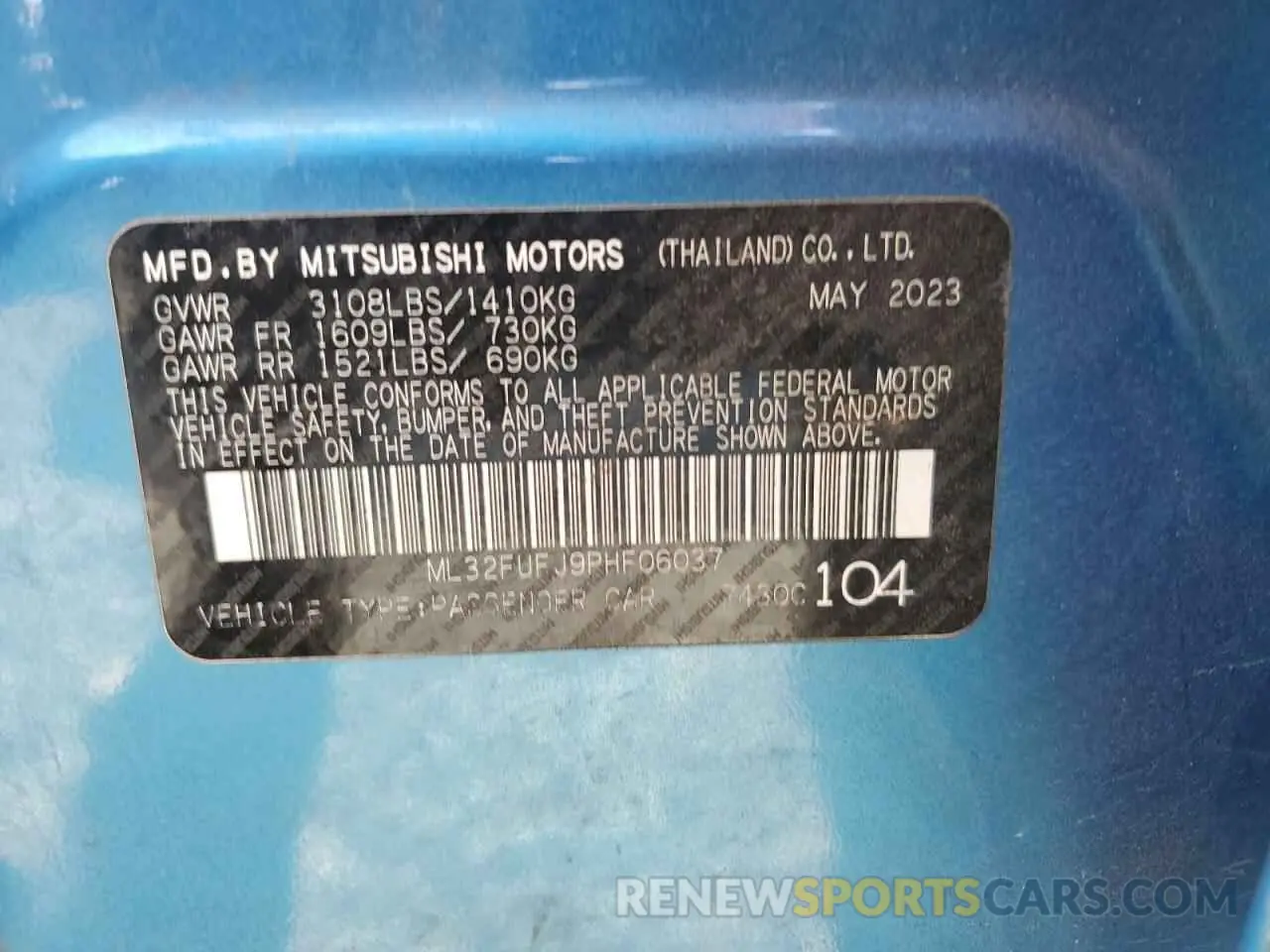 14 fotografías del automóvil dañado ML32FUFJ9PHF06037 MITSUBISHI MIRAGE 2023