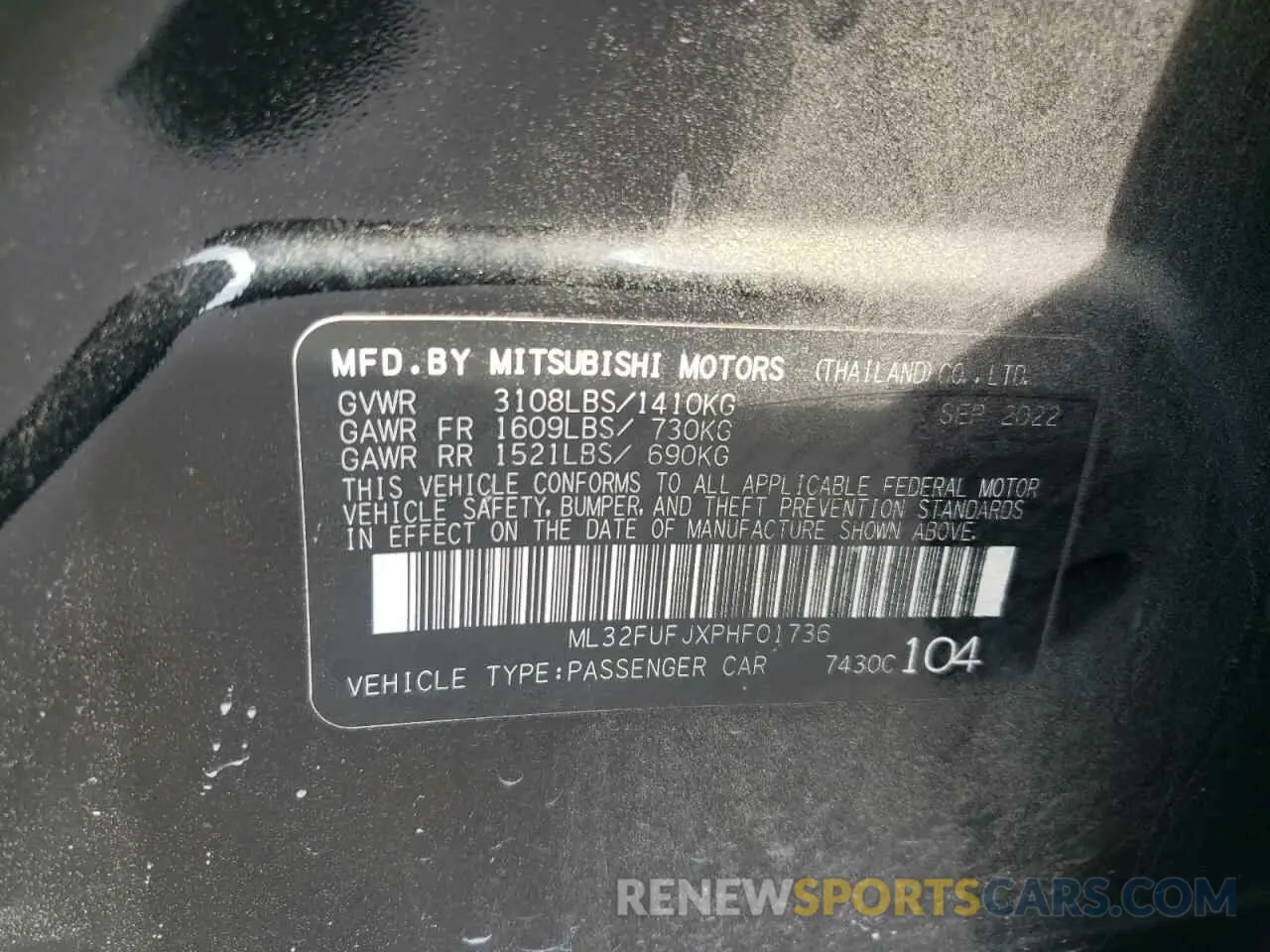 13 fotografías del automóvil dañado ML32FUFJXPHF01736 MITSUBISHI MIRAGE 2023