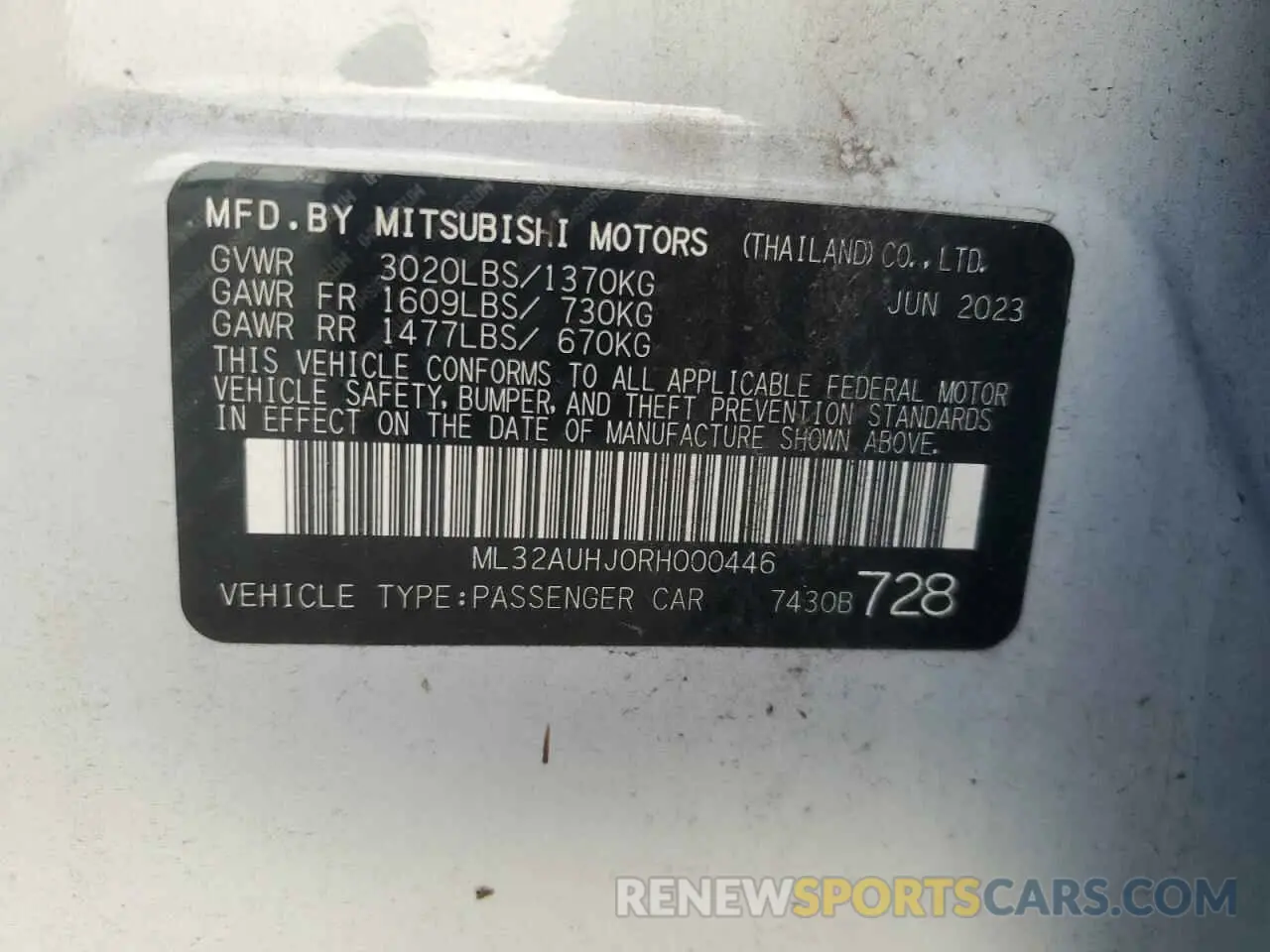 13 fotografías del automóvil dañado ML32AUHJ0RH000446 MITSUBISHI MIRAGE 2024