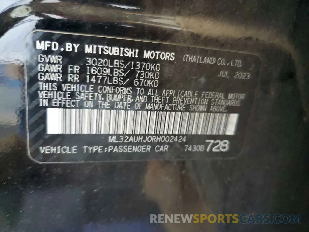 12 fotografías del automóvil dañado ML32AUHJ0RH002424 MITSUBISHI MIRAGE 2024