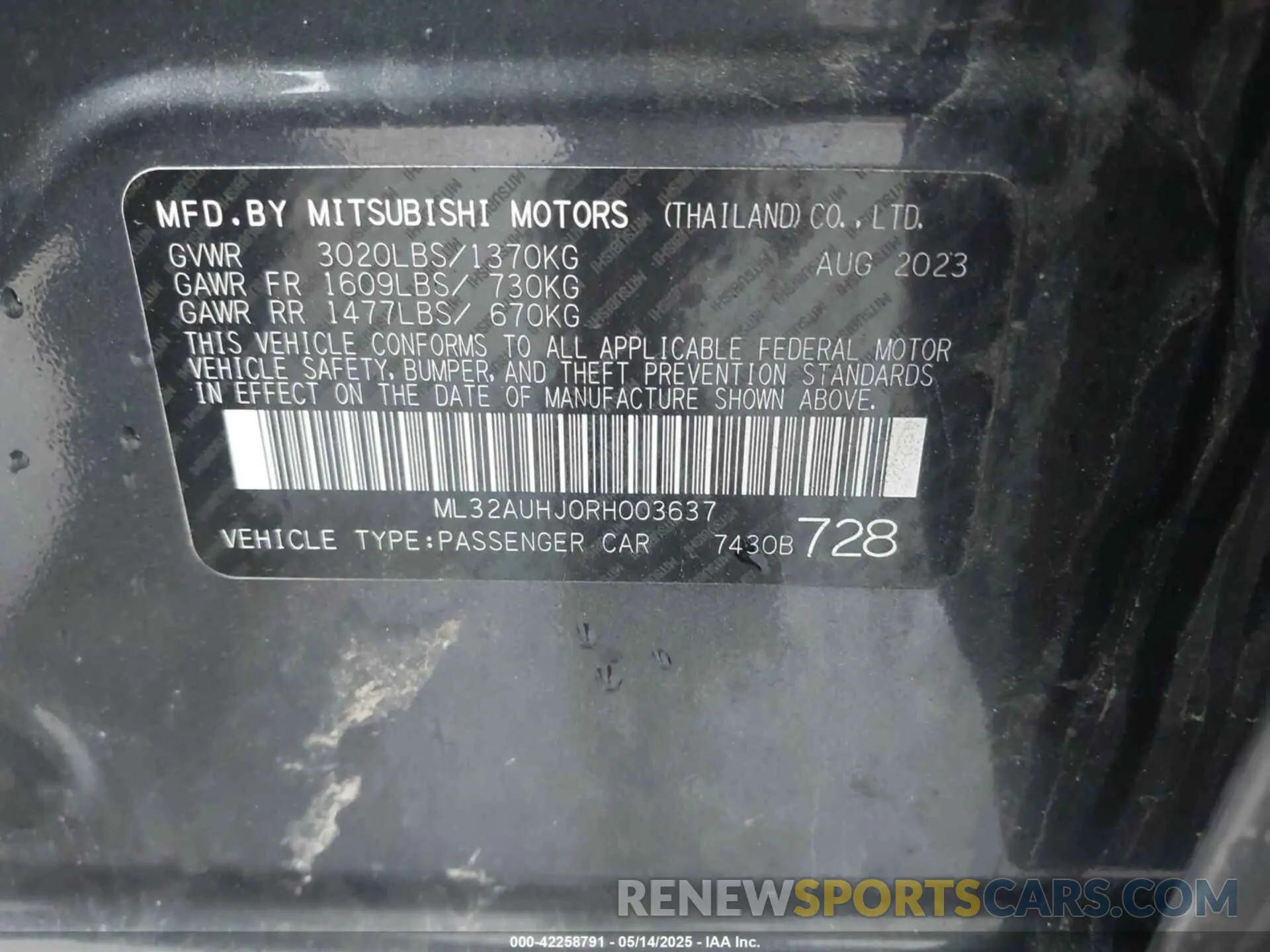 9 fotografías del automóvil dañado ML32AUHJ0RH003637 MITSUBISHI MIRAGE 2024