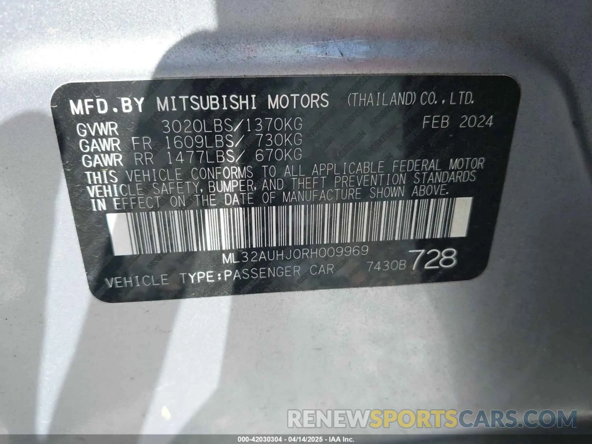 9 fotografías del automóvil dañado ML32AUHJ0RH009969 MITSUBISHI MIRAGE 2024