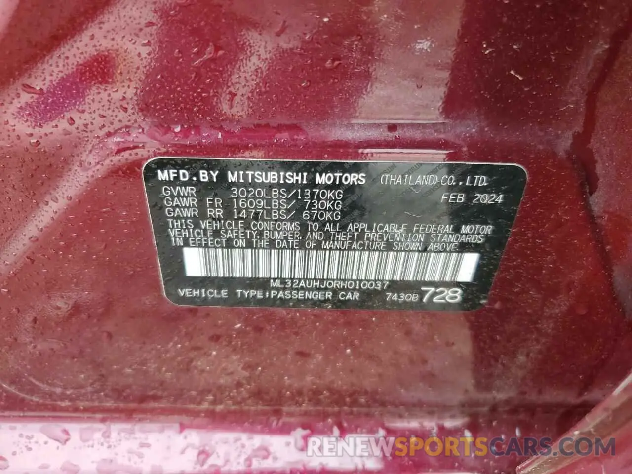 12 fotografías del automóvil dañado ML32AUHJ0RH010037 MITSUBISHI MIRAGE 2024