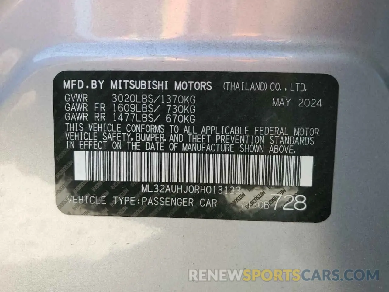 14 fotografías del automóvil dañado ML32AUHJ0RH013133 MITSUBISHI MIRAGE 2024