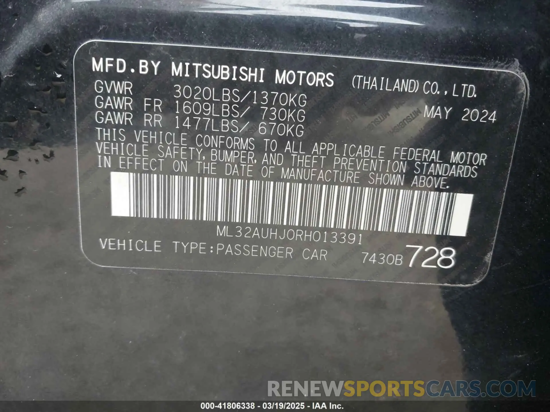 9 fotografías del automóvil dañado ML32AUHJ0RH013391 MITSUBISHI MIRAGE 2024