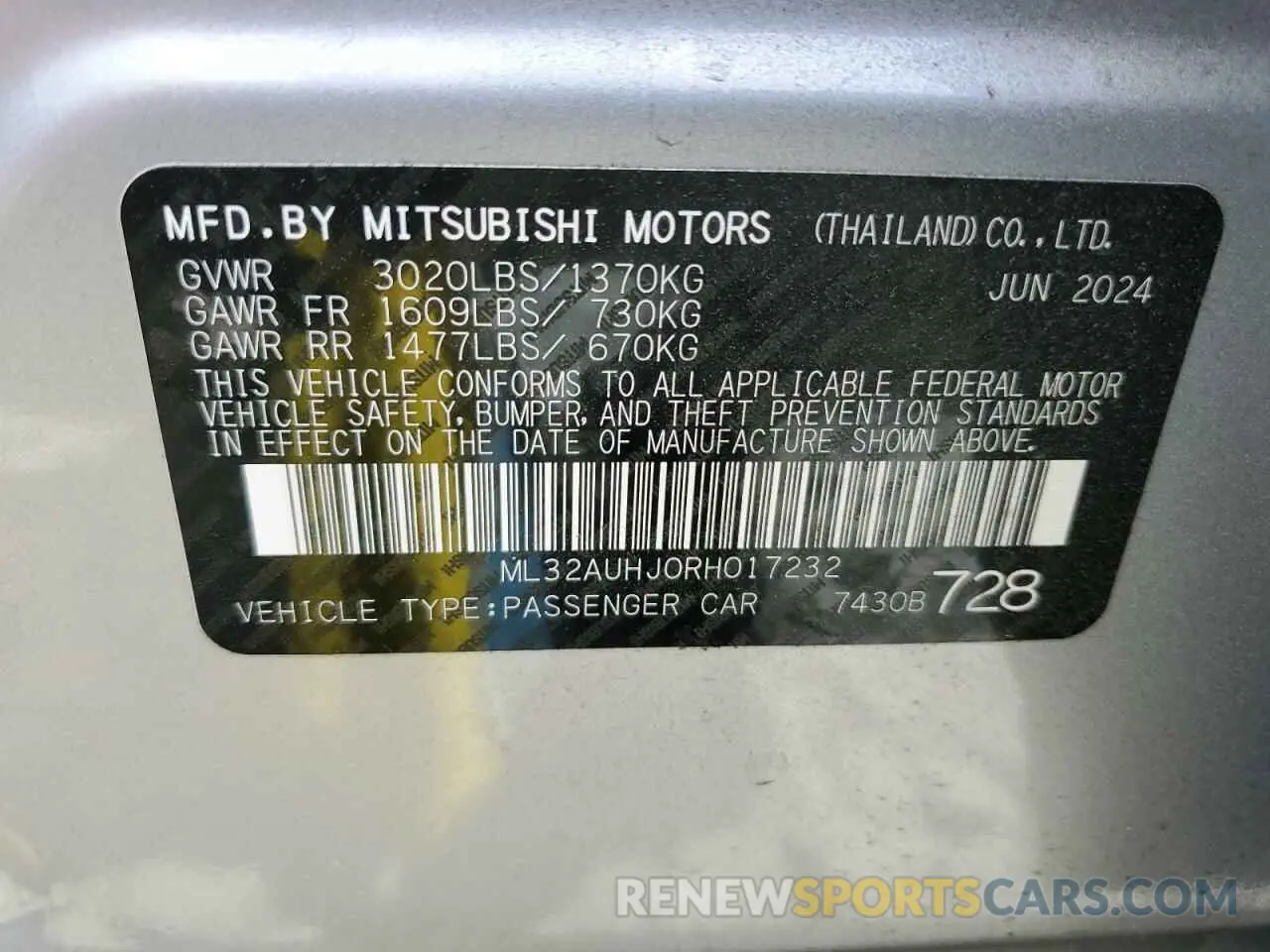 12 fotografías del automóvil dañado ML32AUHJ0RH017232 MITSUBISHI MIRAGE 2024