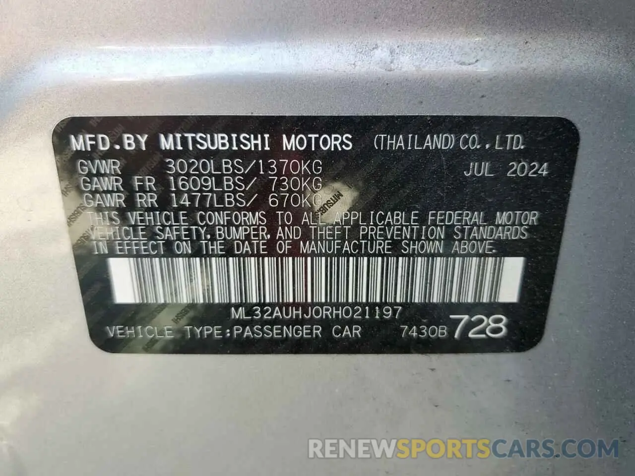 12 fotografías del automóvil dañado ML32AUHJ0RH021197 MITSUBISHI MIRAGE 2024
