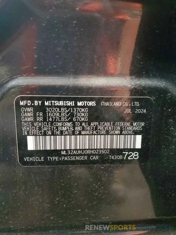 12 fotografías del automóvil dañado ML32AUHJ0RH023502 MITSUBISHI MIRAGE 2024