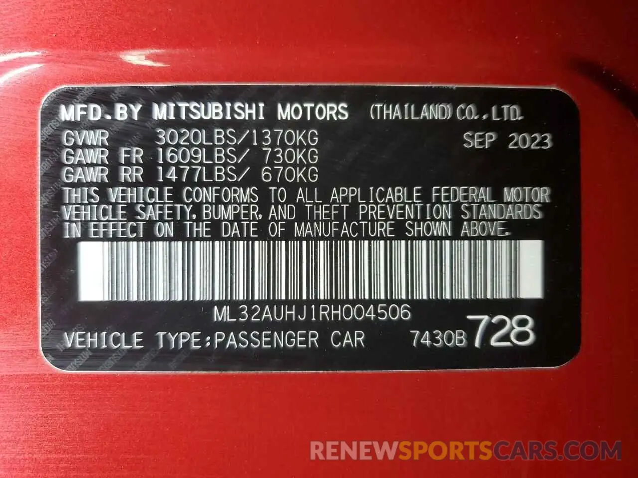 12 fotografías del automóvil dañado ML32AUHJ1RH004506 MITSUBISHI MIRAGE 2024