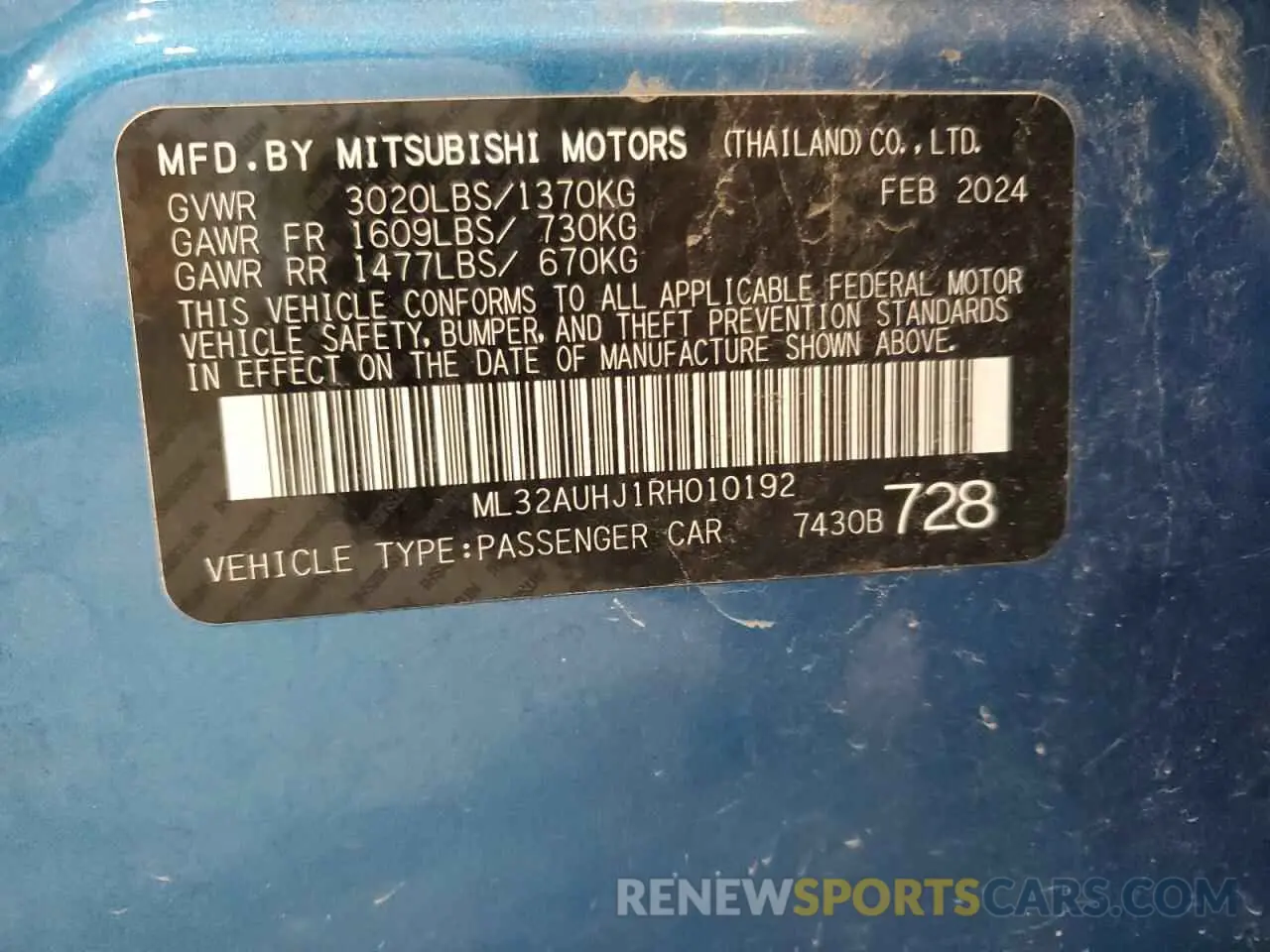 12 fotografías del automóvil dañado ML32AUHJ1RH010192 MITSUBISHI MIRAGE 2024