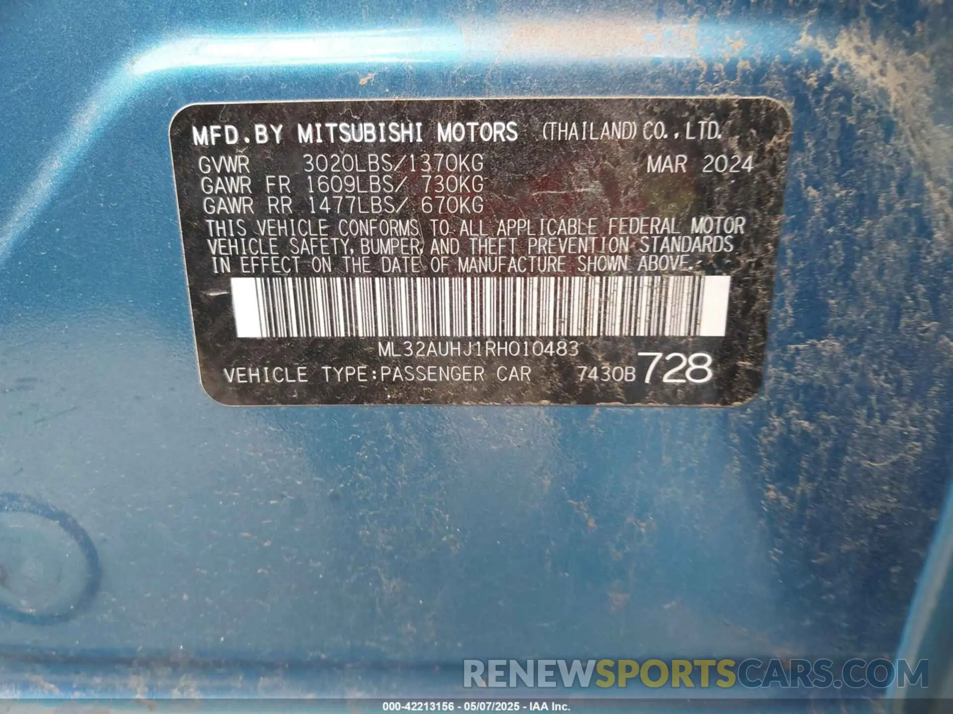 9 fotografías del automóvil dañado ML32AUHJ1RH010483 MITSUBISHI MIRAGE 2024