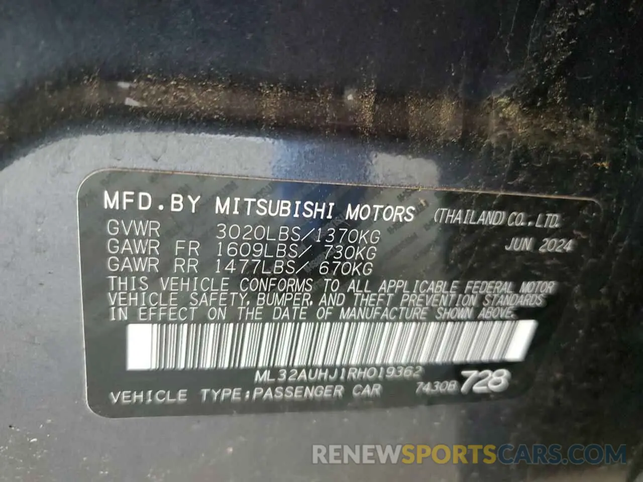 12 fotografías del automóvil dañado ML32AUHJ1RH019362 MITSUBISHI MIRAGE 2024