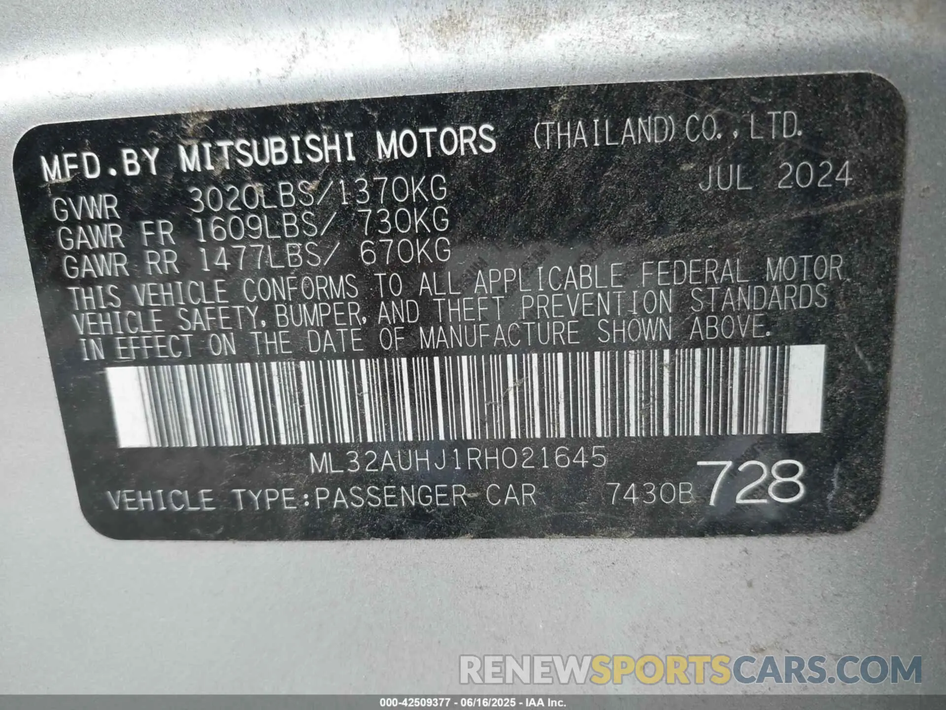 9 fotografías del automóvil dañado ML32AUHJ1RH021645 MITSUBISHI MIRAGE 2024