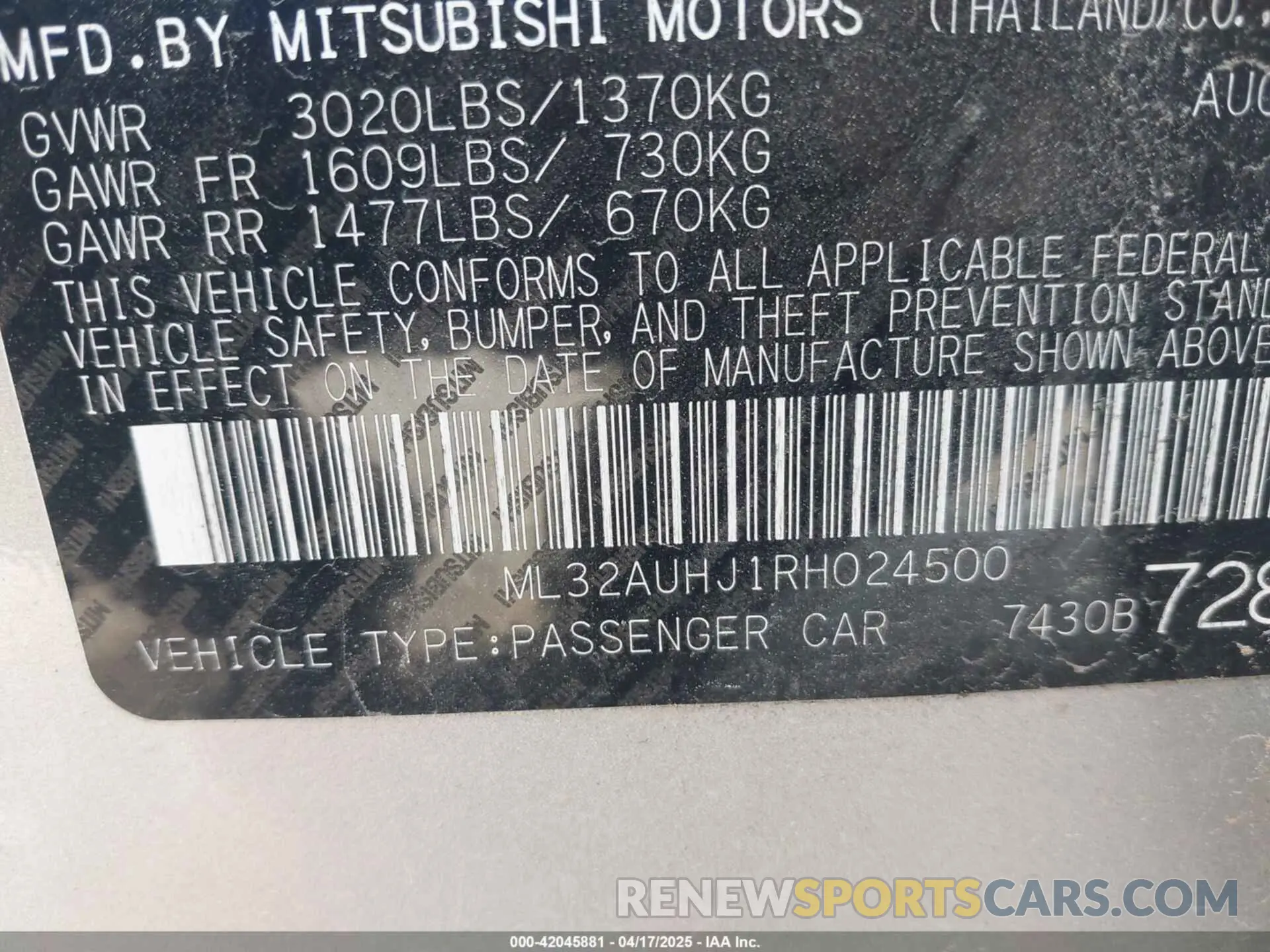 9 fotografías del automóvil dañado ML32AUHJ1RH024500 MITSUBISHI MIRAGE 2024