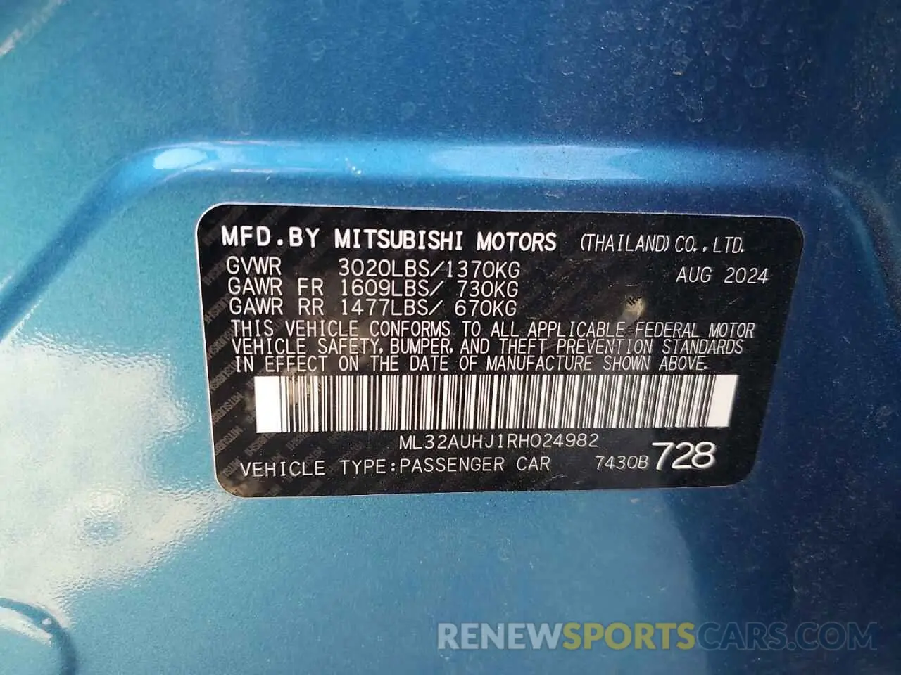 12 fotografías del automóvil dañado ML32AUHJ1RH024982 MITSUBISHI MIRAGE 2024