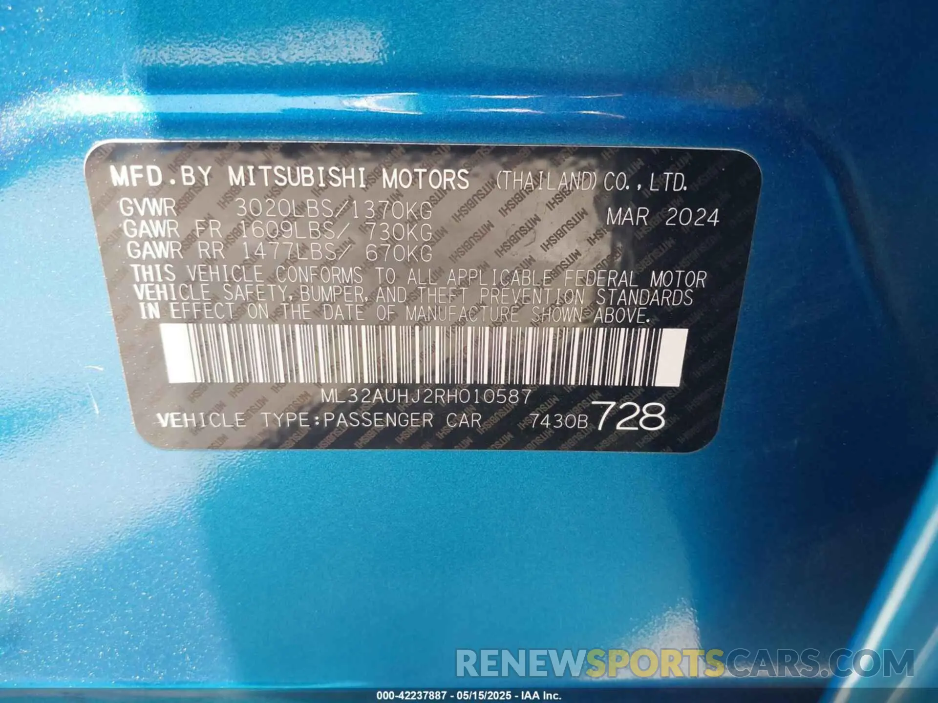 9 fotografías del automóvil dañado ML32AUHJ2RH010587 MITSUBISHI MIRAGE 2024