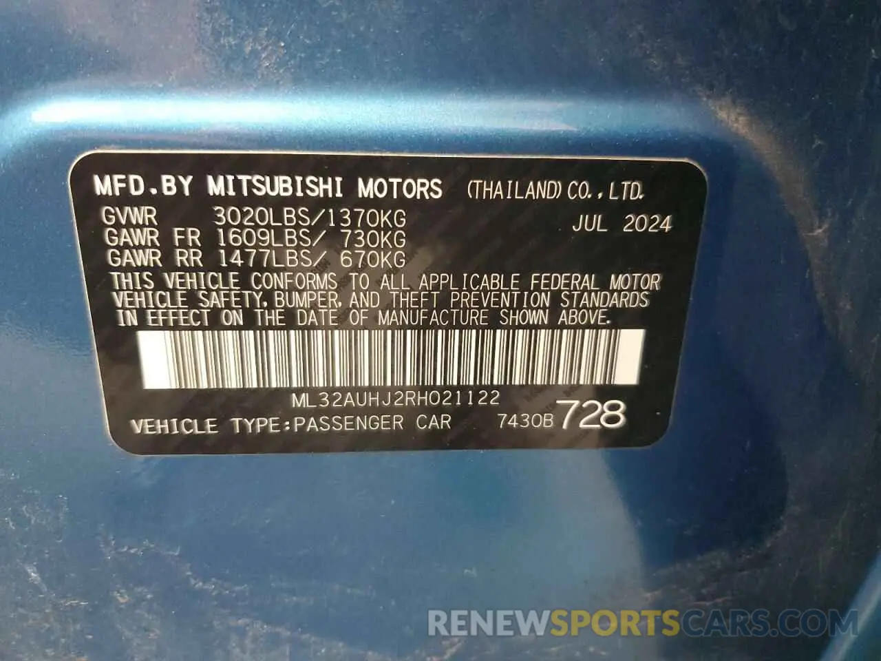 12 fotografías del automóvil dañado ML32AUHJ2RH021122 MITSUBISHI MIRAGE 2024