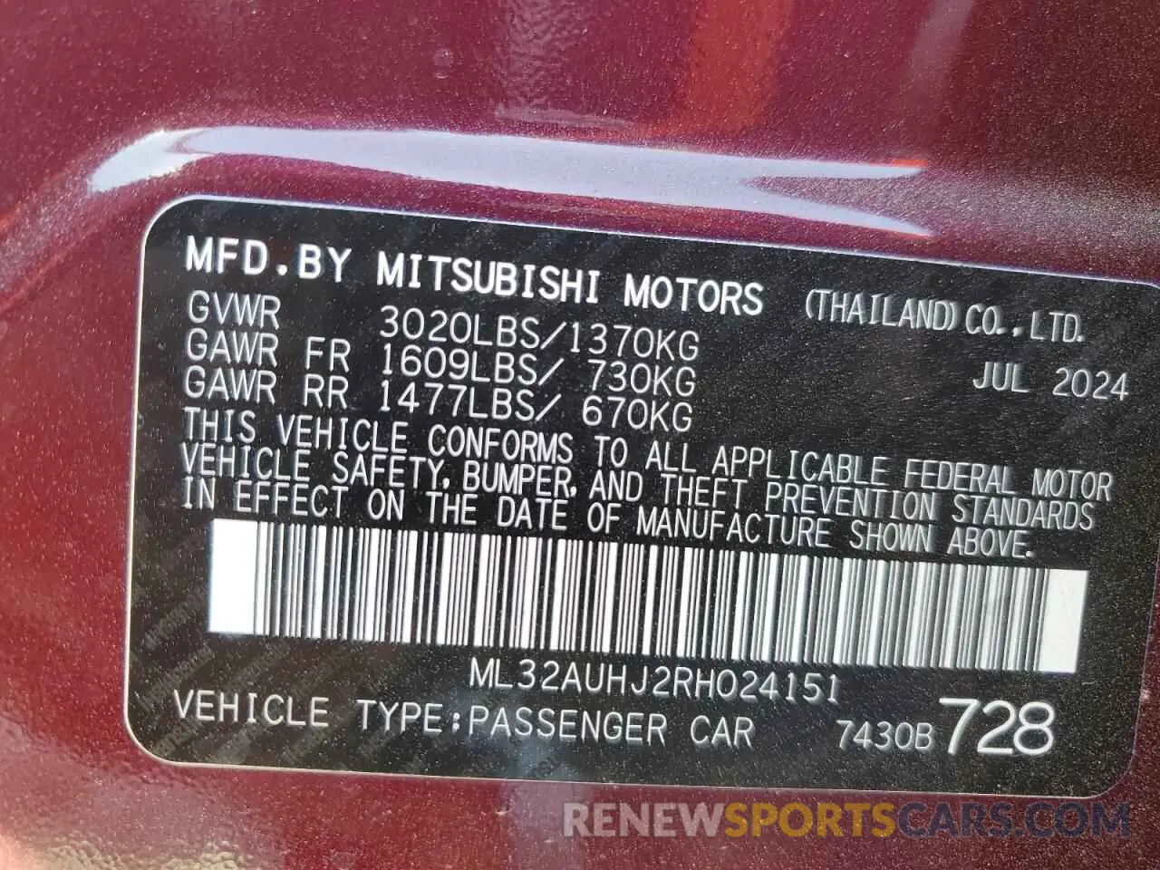 12 fotografías del automóvil dañado ML32AUHJ2RH024151 MITSUBISHI MIRAGE 2024