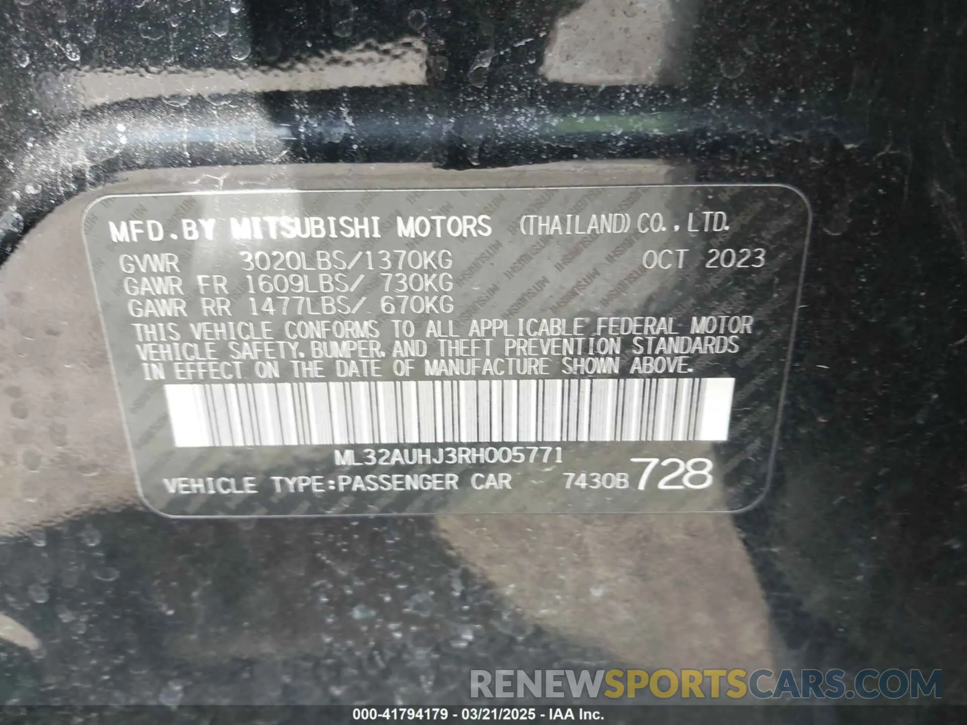 9 fotografías del automóvil dañado ML32AUHJ3RH005771 MITSUBISHI MIRAGE 2024
