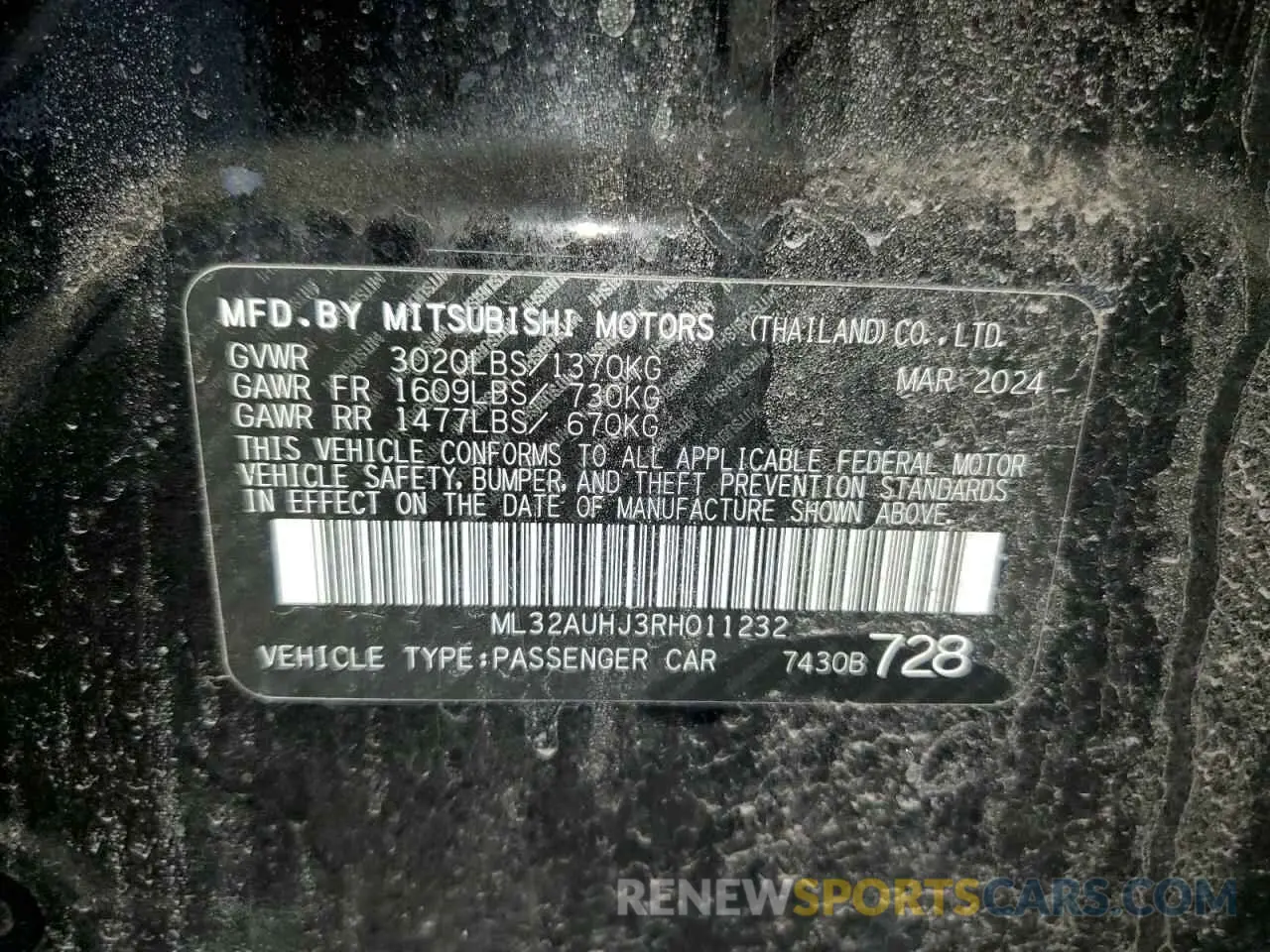 13 fotografías del automóvil dañado ML32AUHJ3RH011232 MITSUBISHI MIRAGE 2024