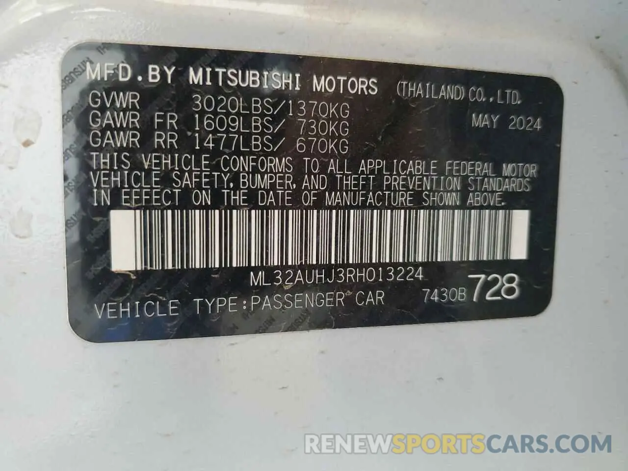 13 fotografías del automóvil dañado ML32AUHJ3RH013224 MITSUBISHI MIRAGE 2024