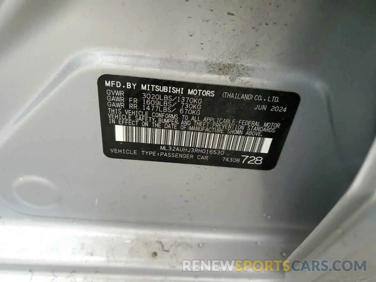 12 fotografías del automóvil dañado ML32AUHJ3RH016530 MITSUBISHI MIRAGE 2024