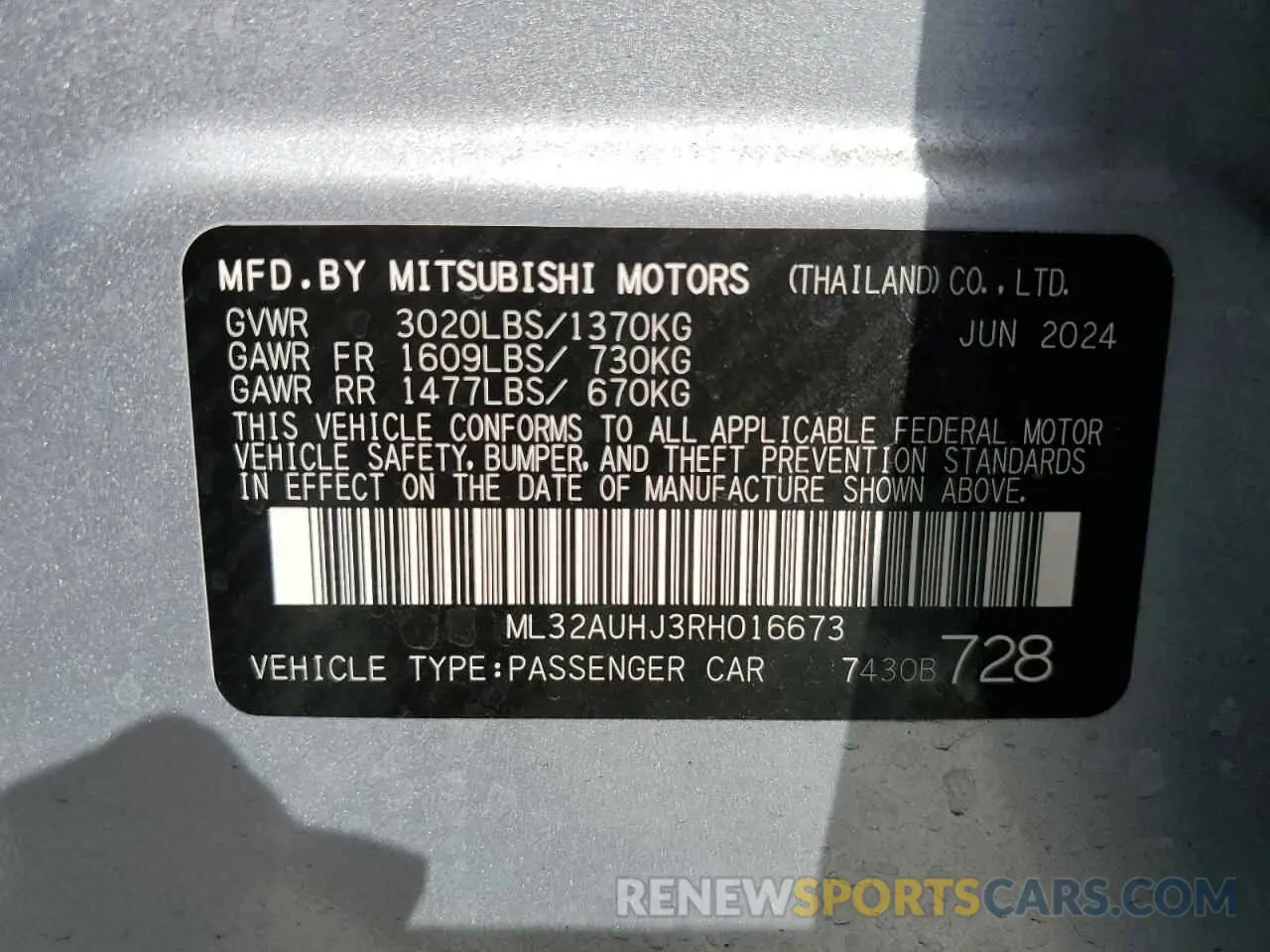12 fotografías del automóvil dañado ML32AUHJ3RH016673 MITSUBISHI MIRAGE 2024