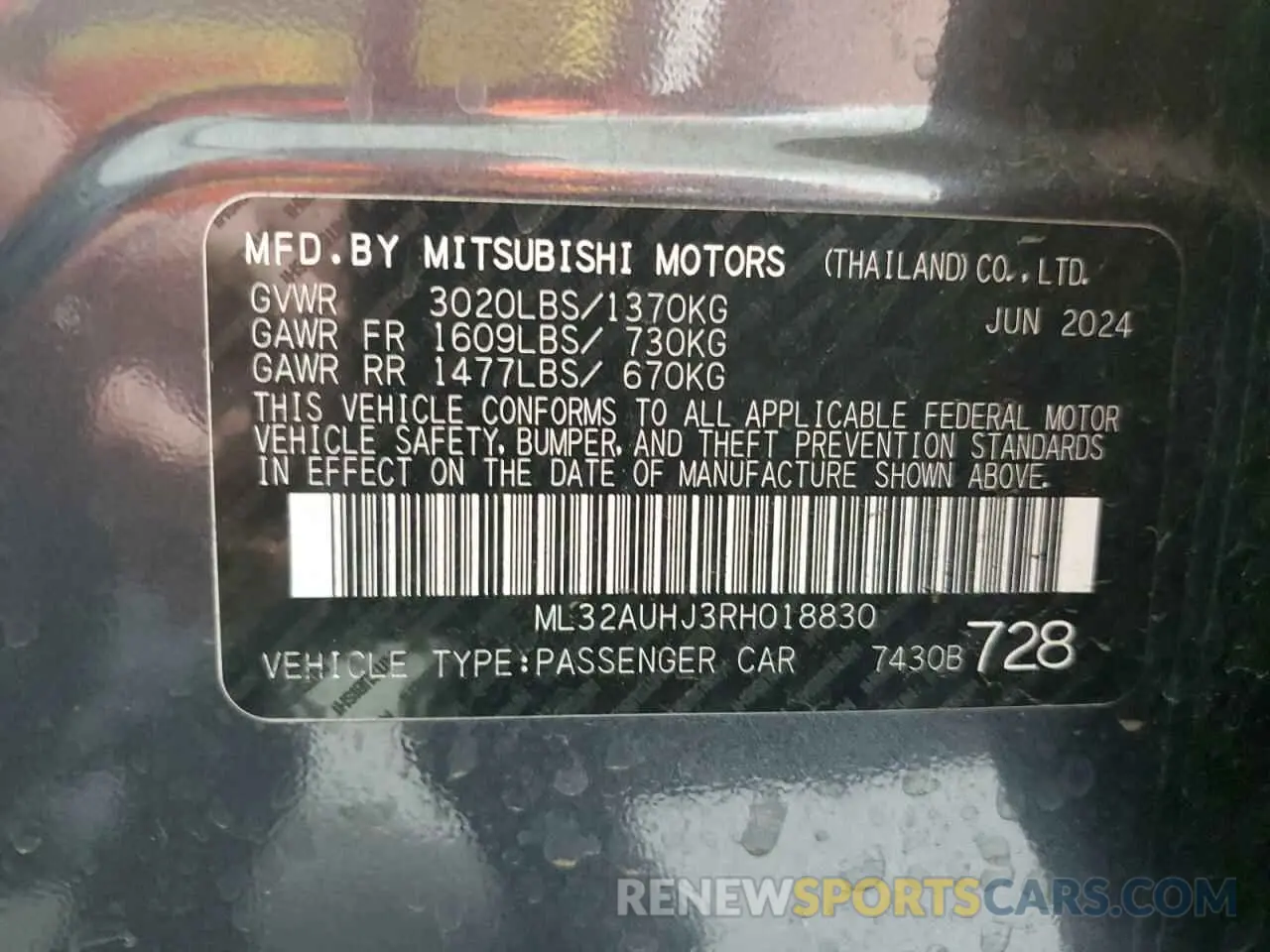 12 fotografías del automóvil dañado ML32AUHJ3RH018830 MITSUBISHI MIRAGE 2024