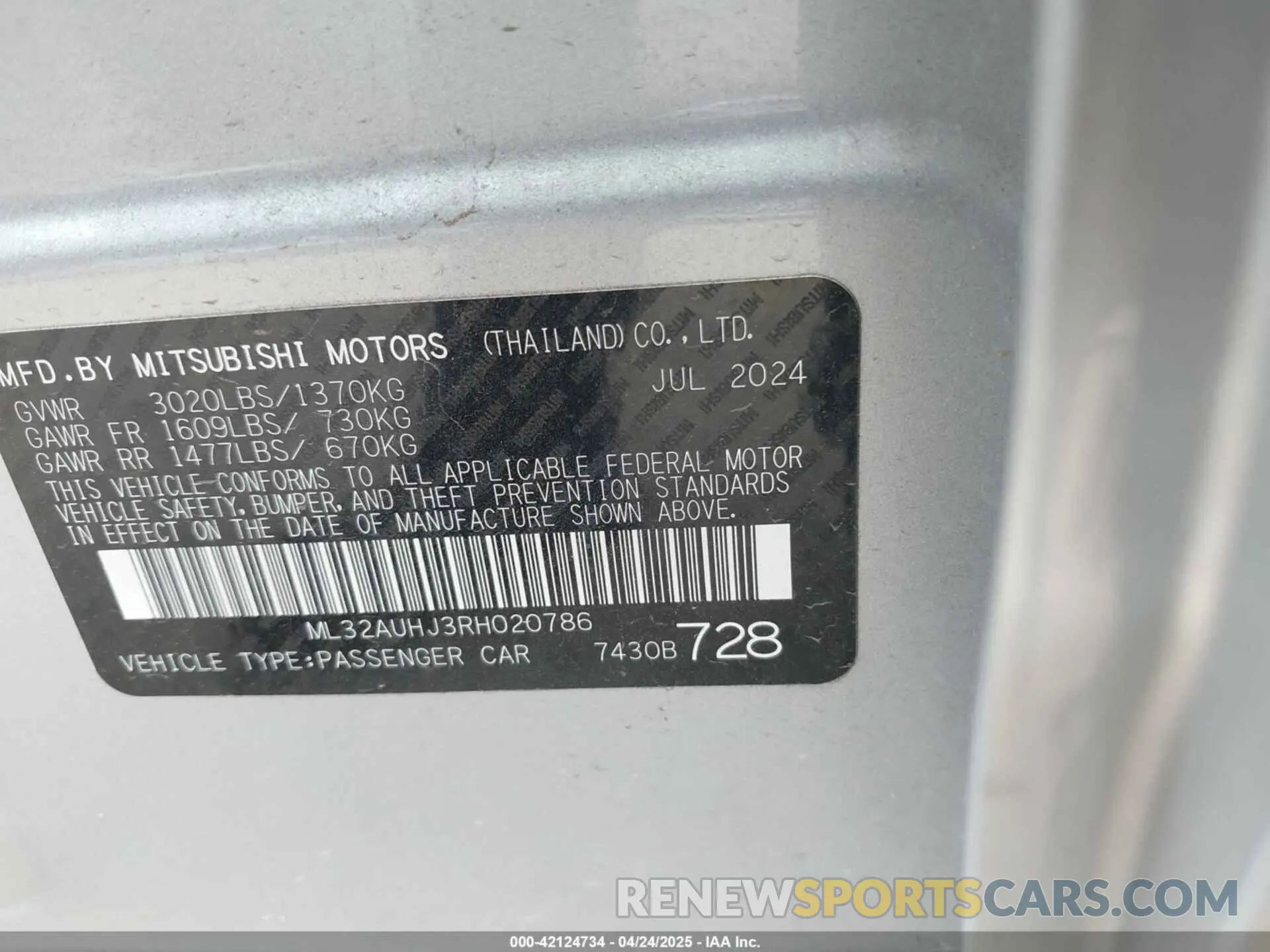 9 fotografías del automóvil dañado ML32AUHJ3RH020786 MITSUBISHI MIRAGE 2024