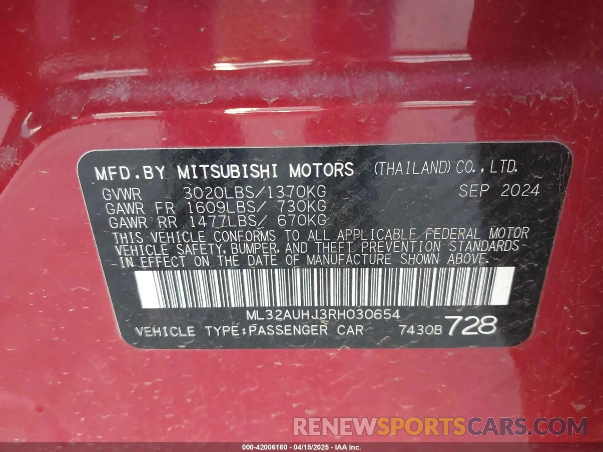 9 fotografías del automóvil dañado ML32AUHJ3RH030654 MITSUBISHI MIRAGE 2024