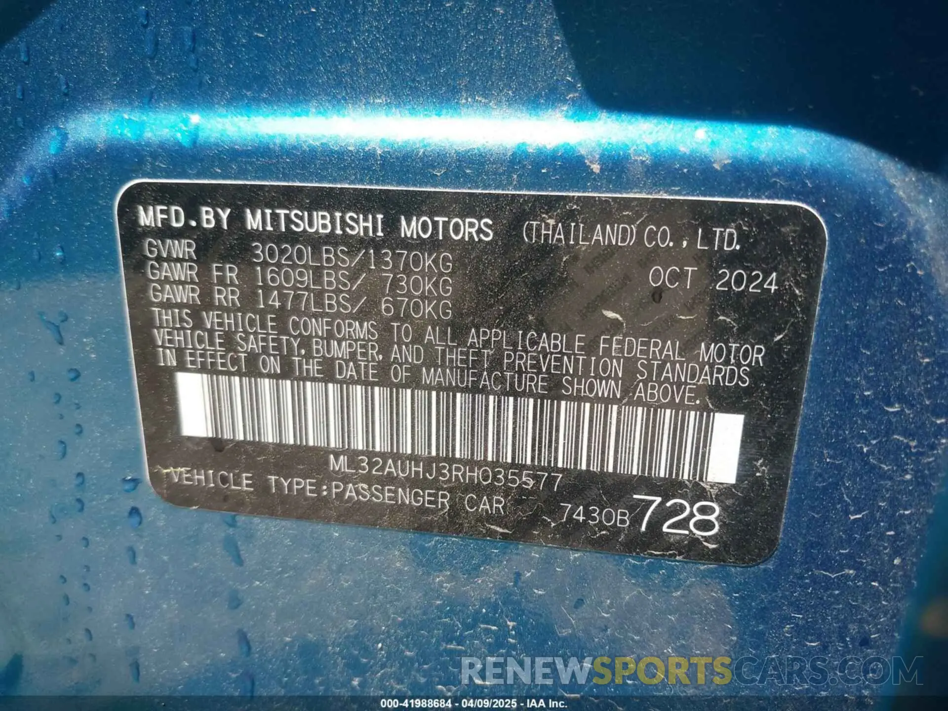 9 fotografías del automóvil dañado ML32AUHJ3RH035577 MITSUBISHI MIRAGE 2024