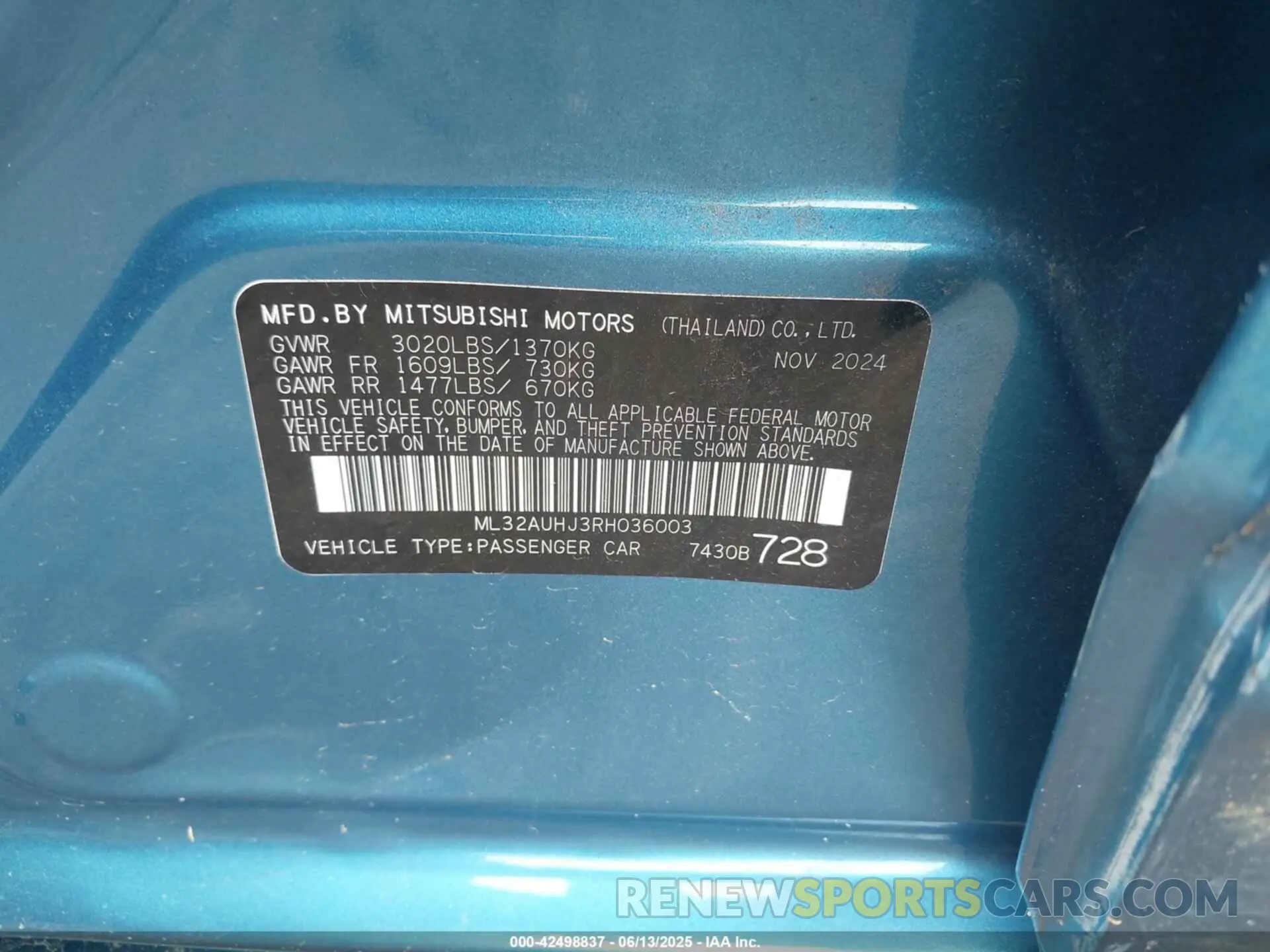 9 fotografías del automóvil dañado ML32AUHJ3RH036003 MITSUBISHI MIRAGE 2024