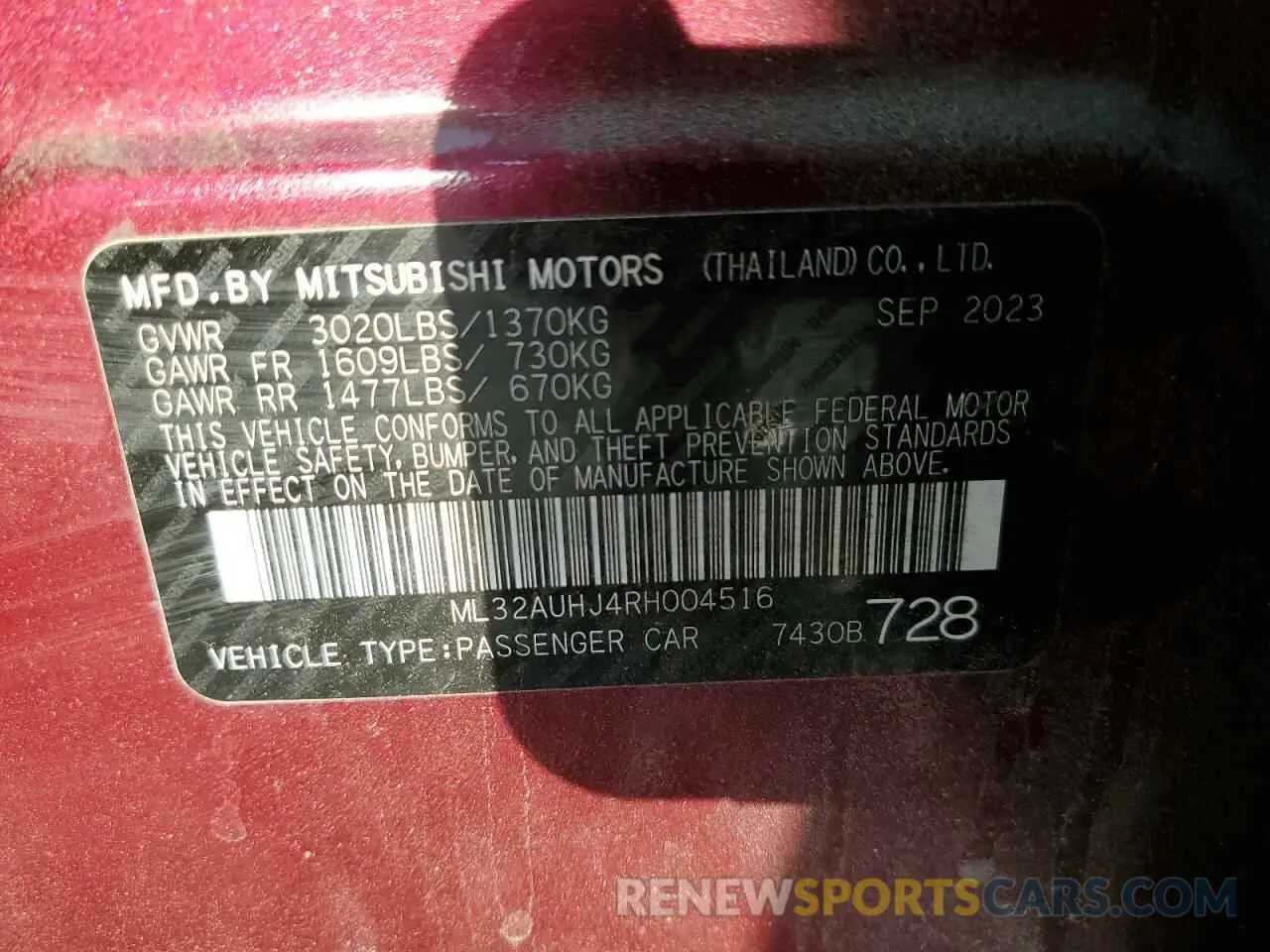 12 fotografías del automóvil dañado ML32AUHJ4RH004516 MITSUBISHI MIRAGE 2024