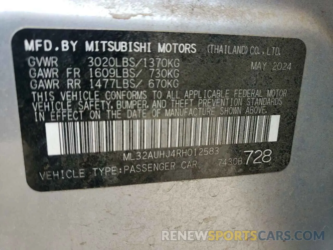 12 fotografías del automóvil dañado ML32AUHJ4RH012583 MITSUBISHI MIRAGE 2024