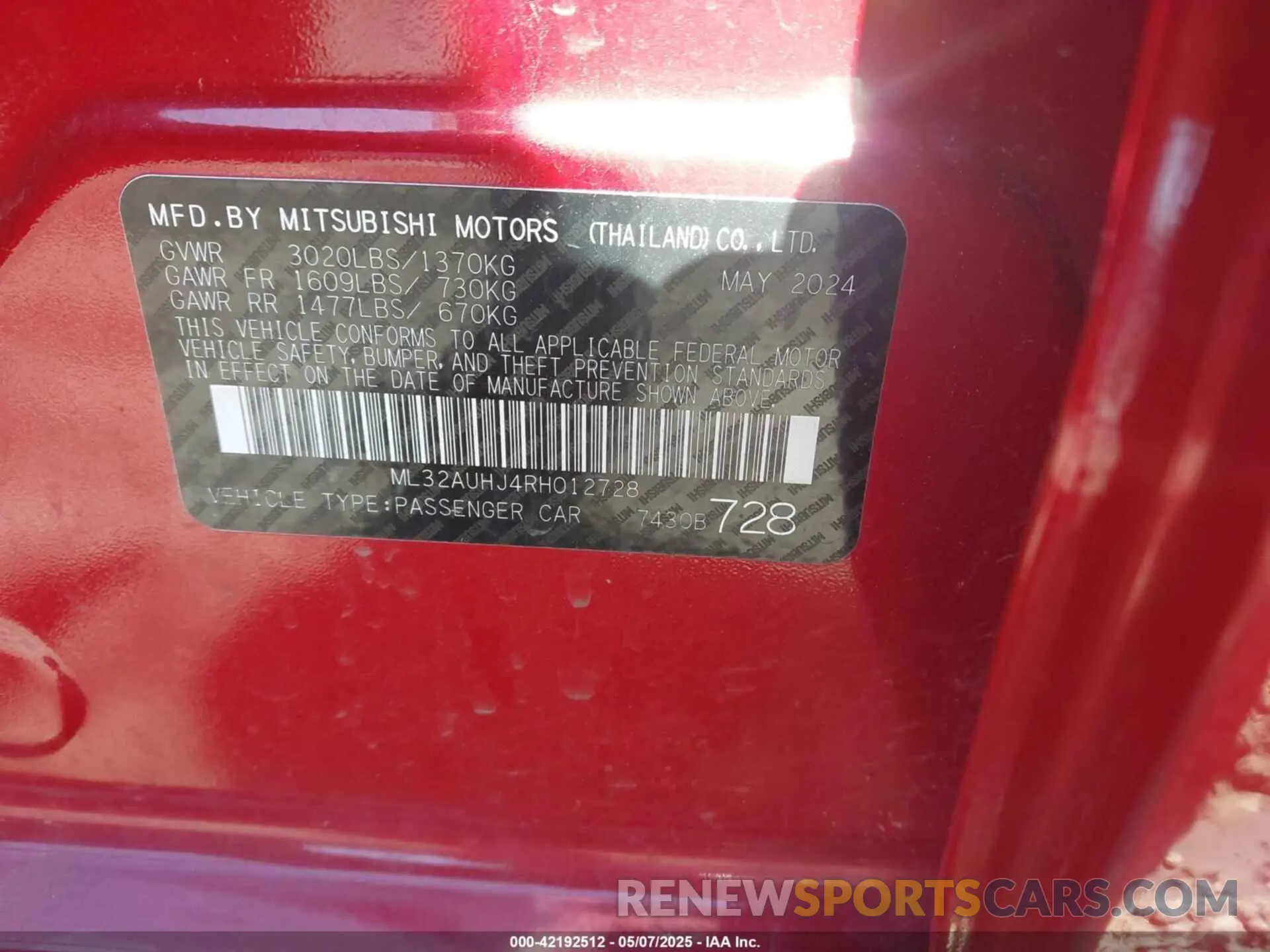 9 fotografías del automóvil dañado ML32AUHJ4RH012728 MITSUBISHI MIRAGE 2024
