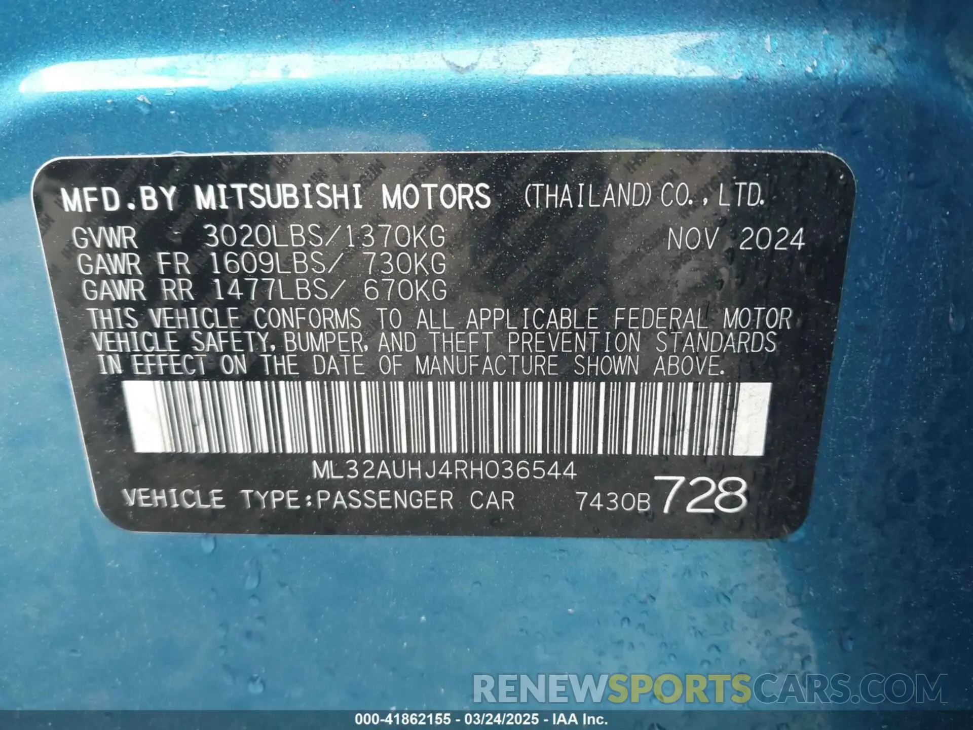 9 fotografías del automóvil dañado ML32AUHJ4RH036544 MITSUBISHI MIRAGE 2024